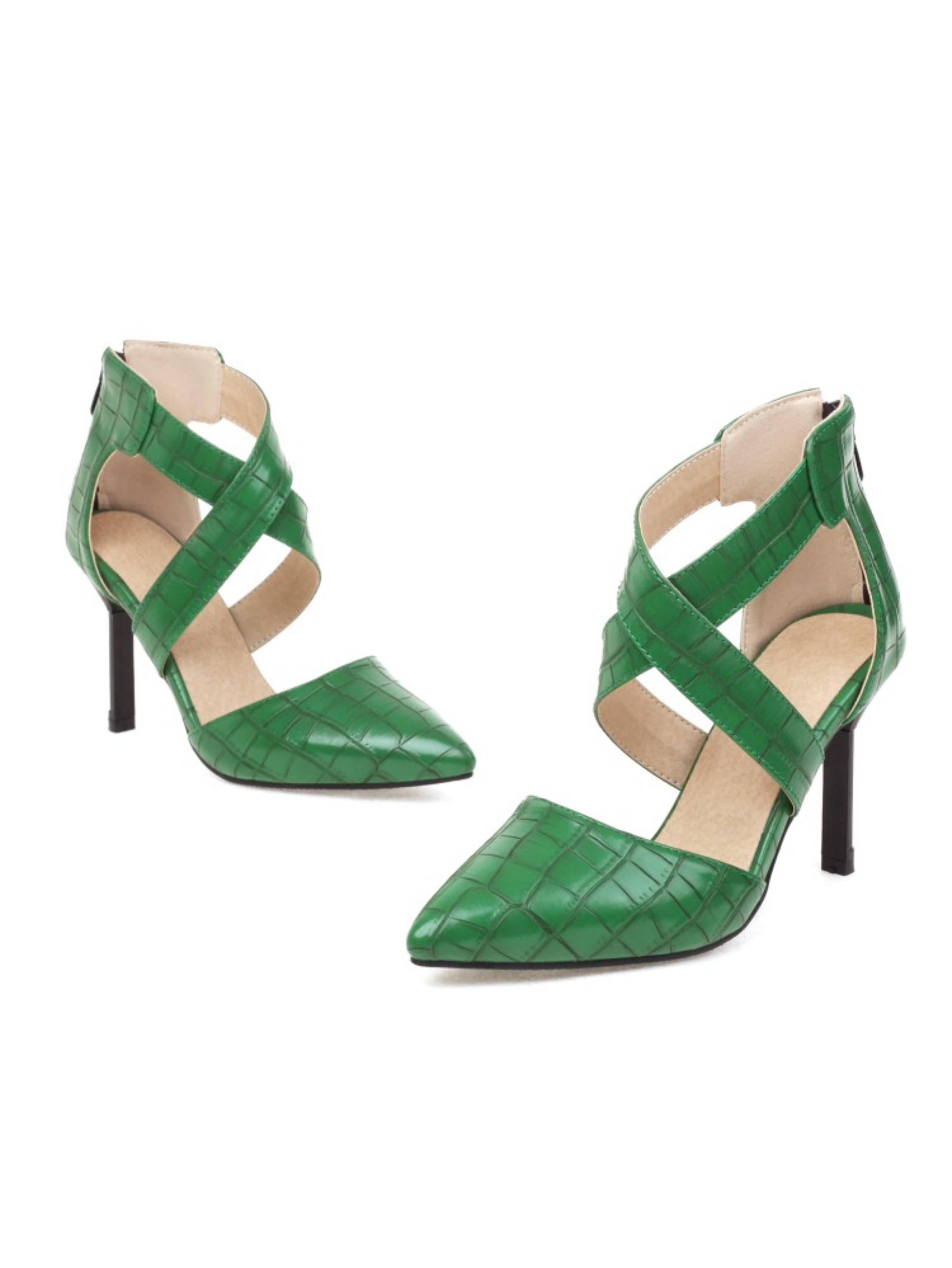 Sleek Pointed Toe Green Sandals for Women with Strap Design