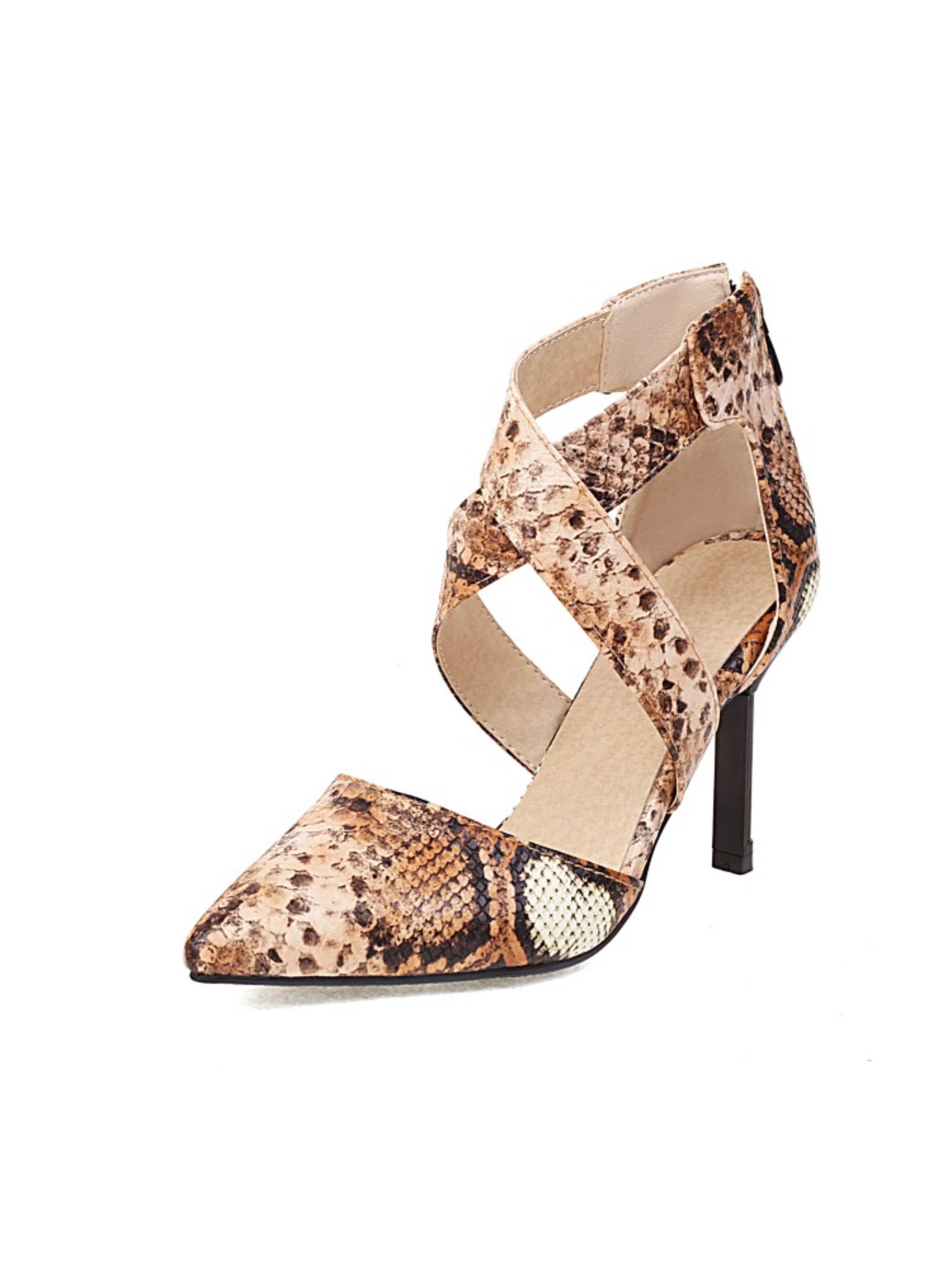 Iconic Brown Sandals Women with Croc-Embossed Pointed Toe