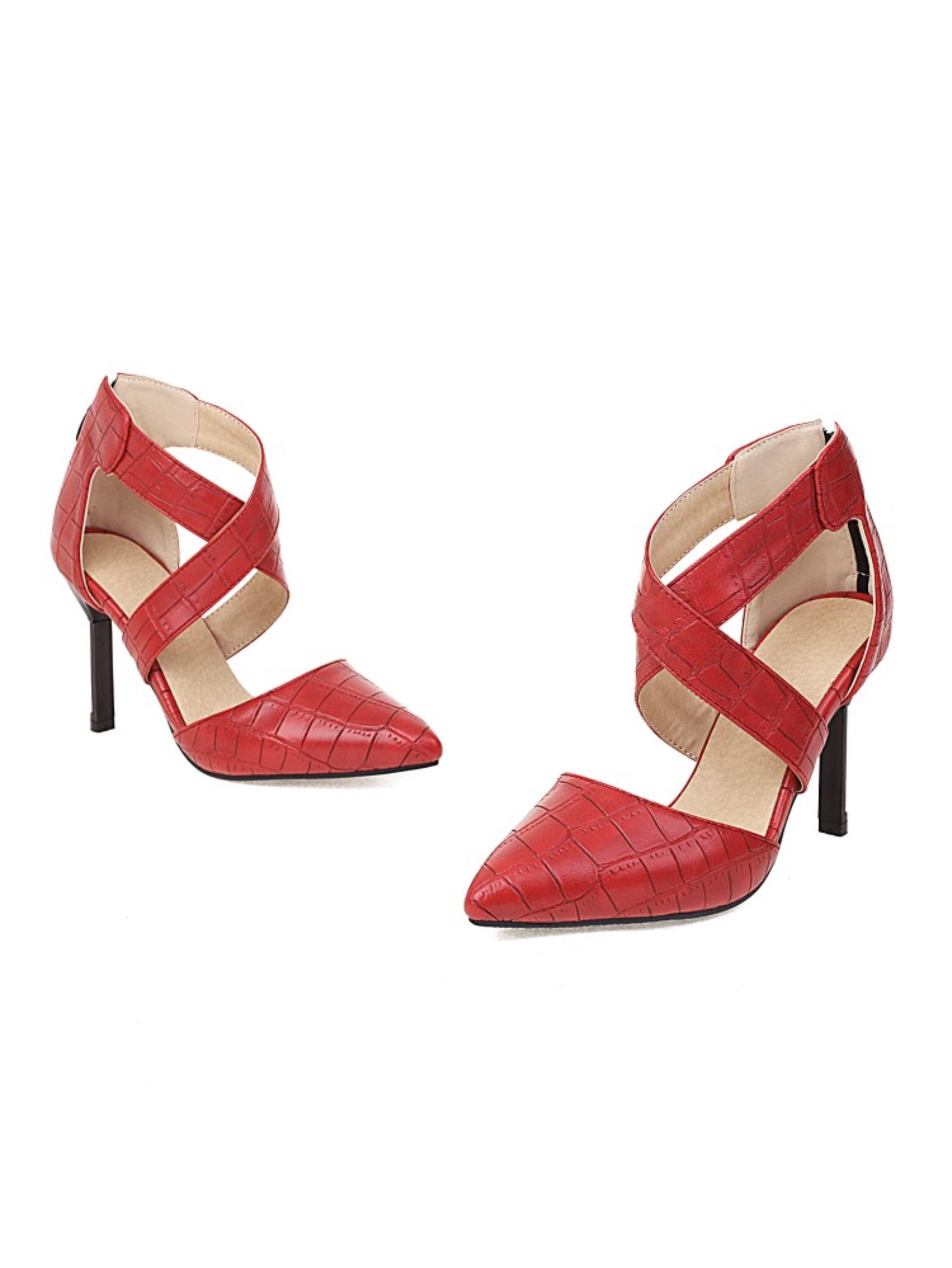Fierce Red Croc Cross-Strap Stiletto Heel Sandals for Women