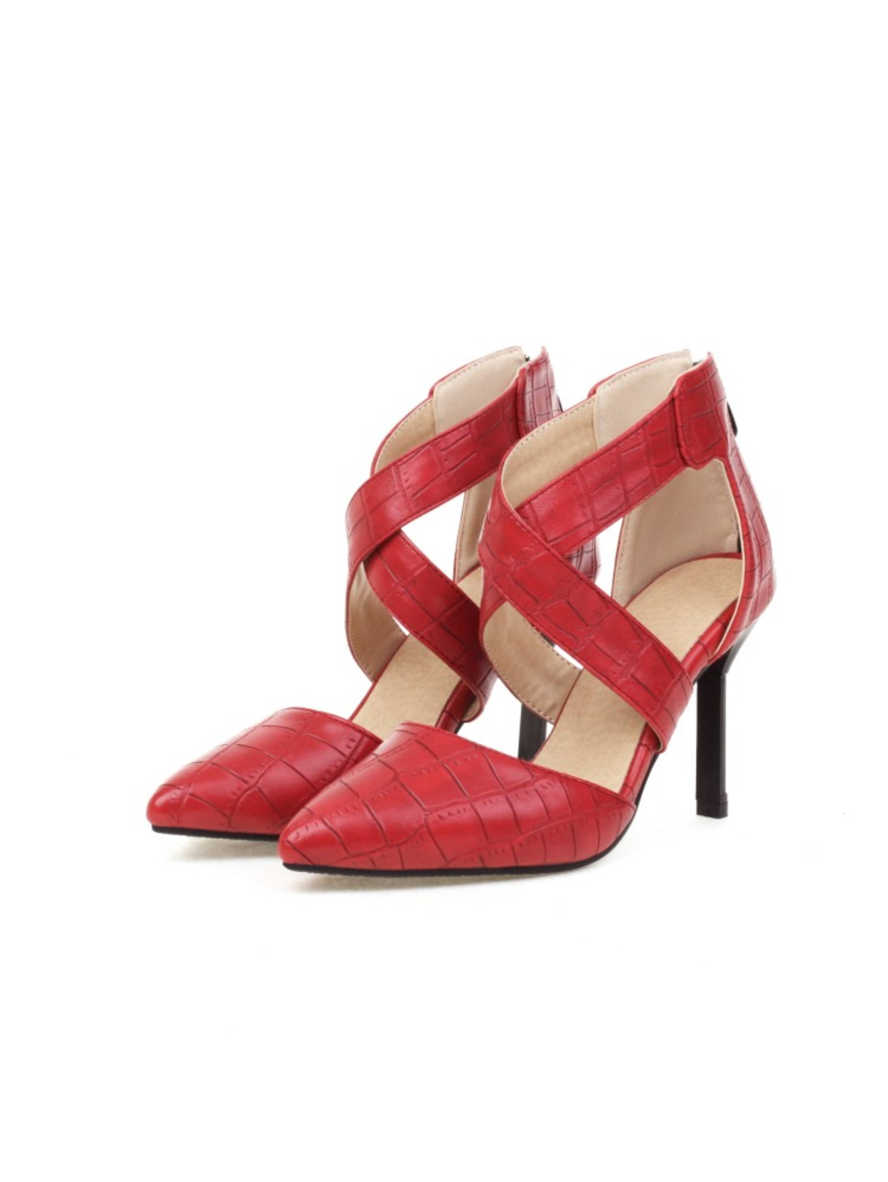 Fierce Red Croc Cross-Strap Stiletto Heel Sandals for Women
