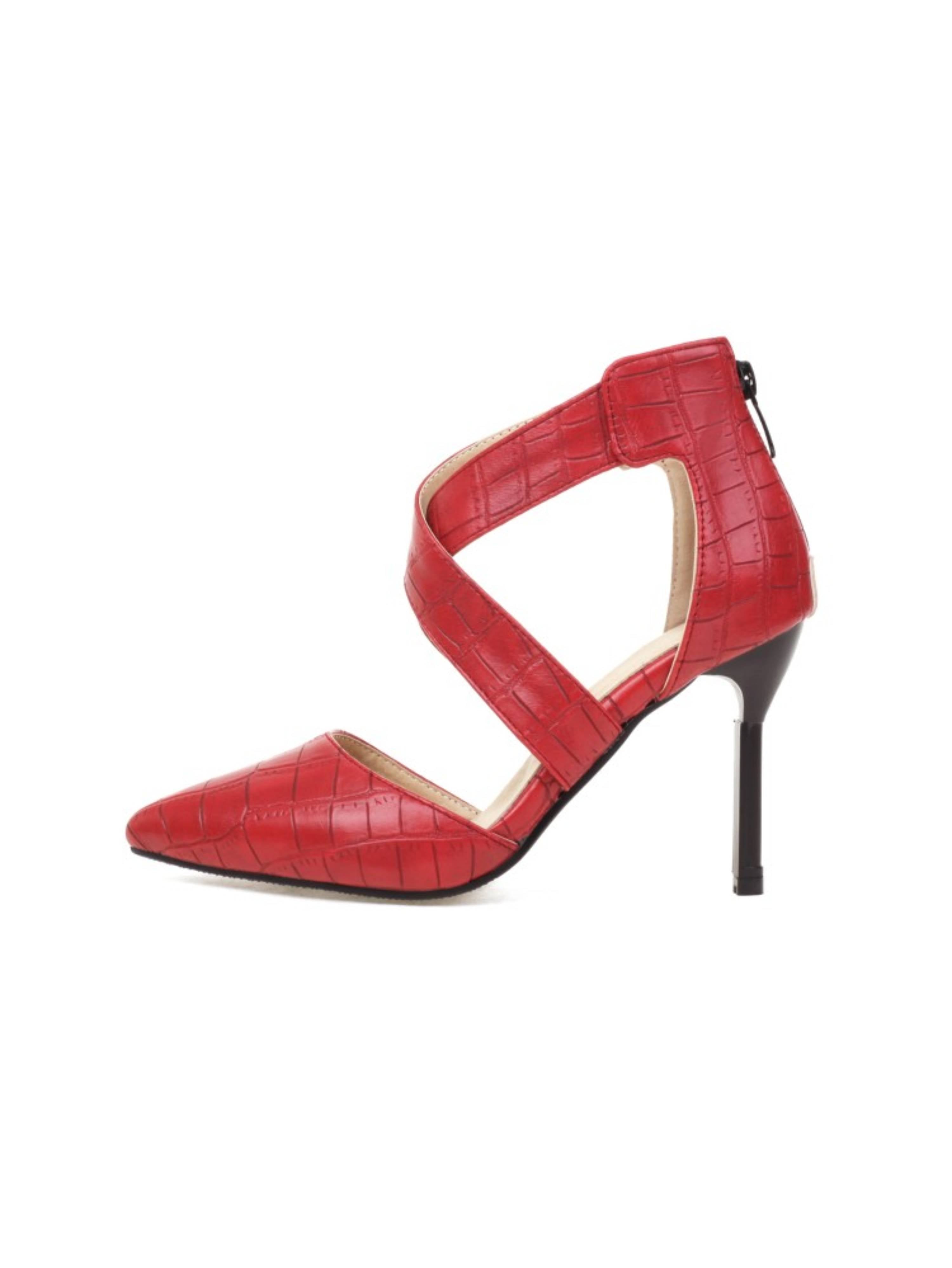 Fierce Red Croc Cross-Strap Stiletto Heel Sandals for Women