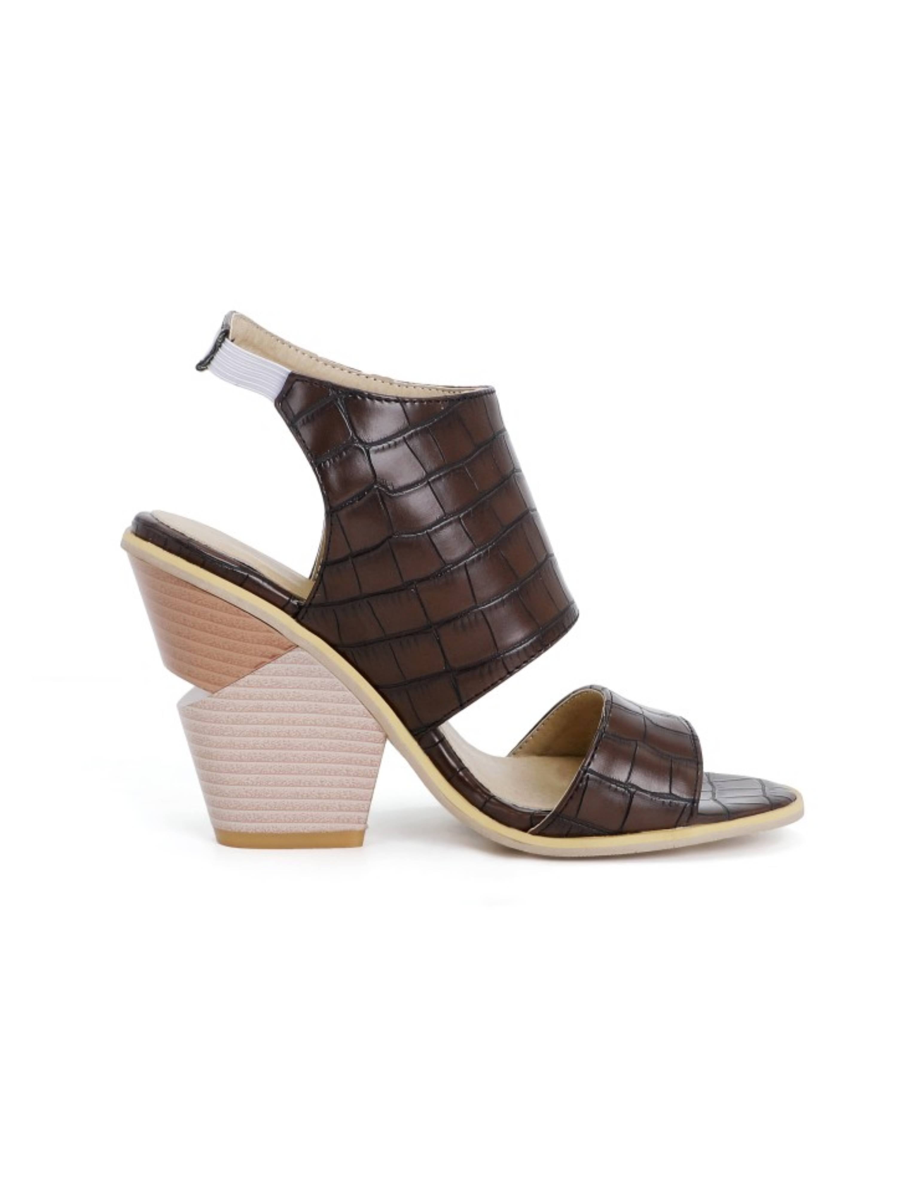 Croc Embossed Finish Brown Sandals for Women with Wide Straps