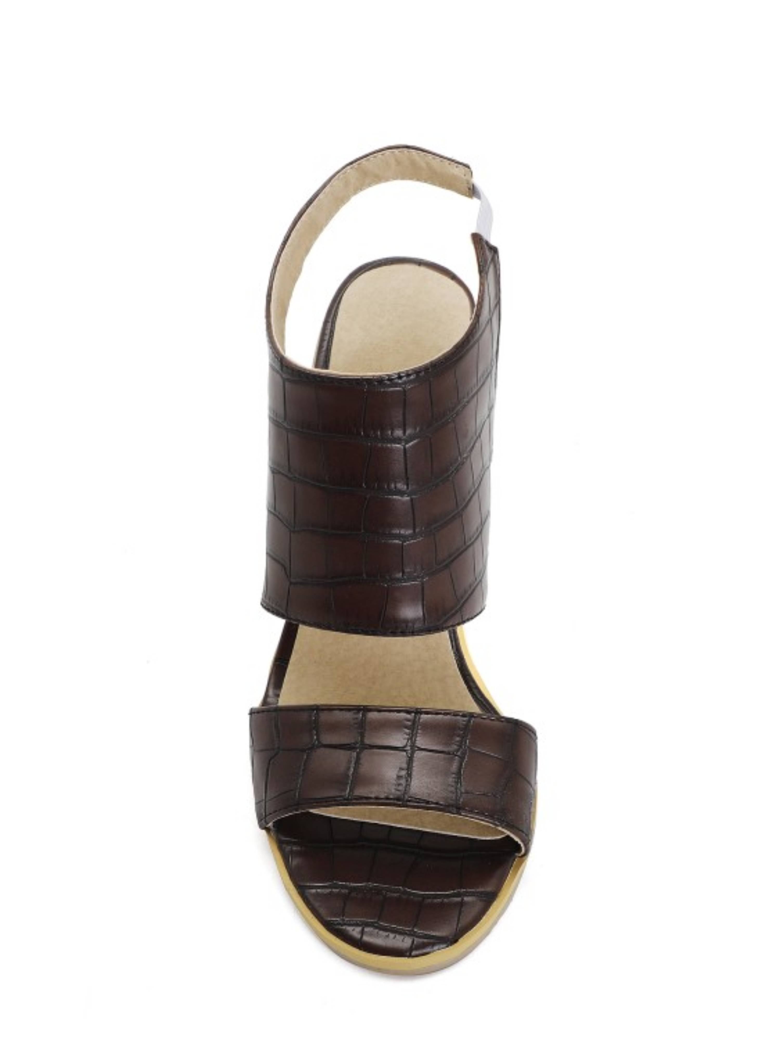 Croc Embossed Finish Brown Sandals for Women with Wide Straps