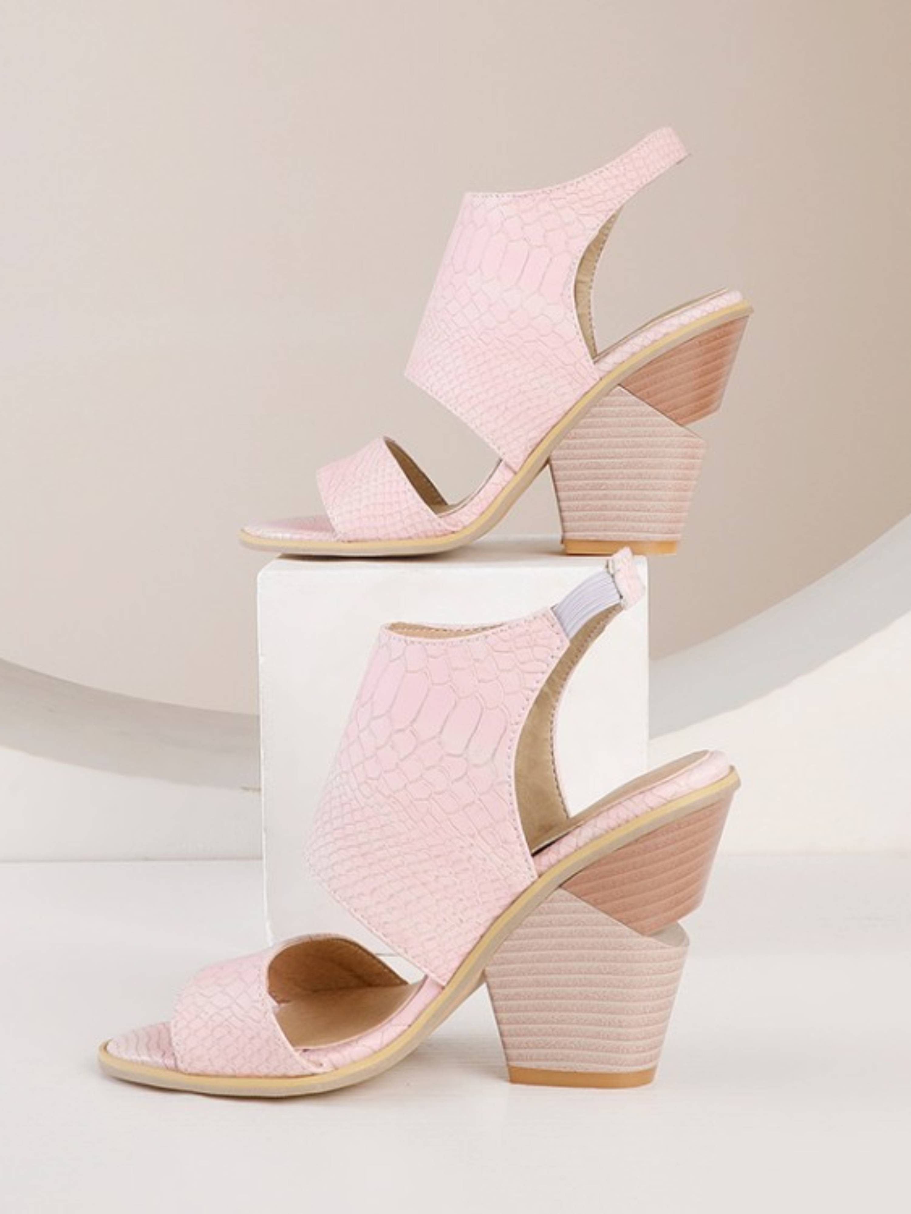Versatile Almond-Toe Pink Sandals for Women with Modern Block Heel