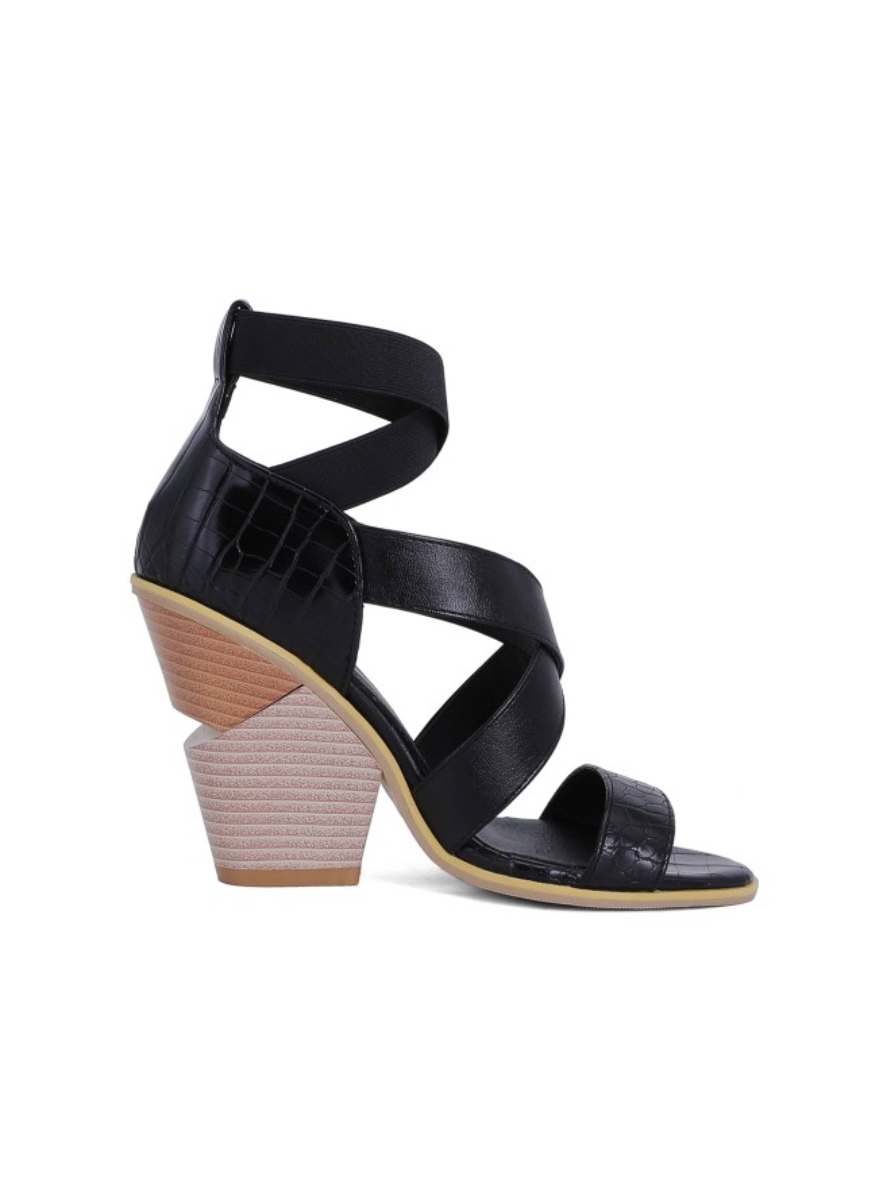 Versatile Crisscross Strap Heels Sandals for Women Black