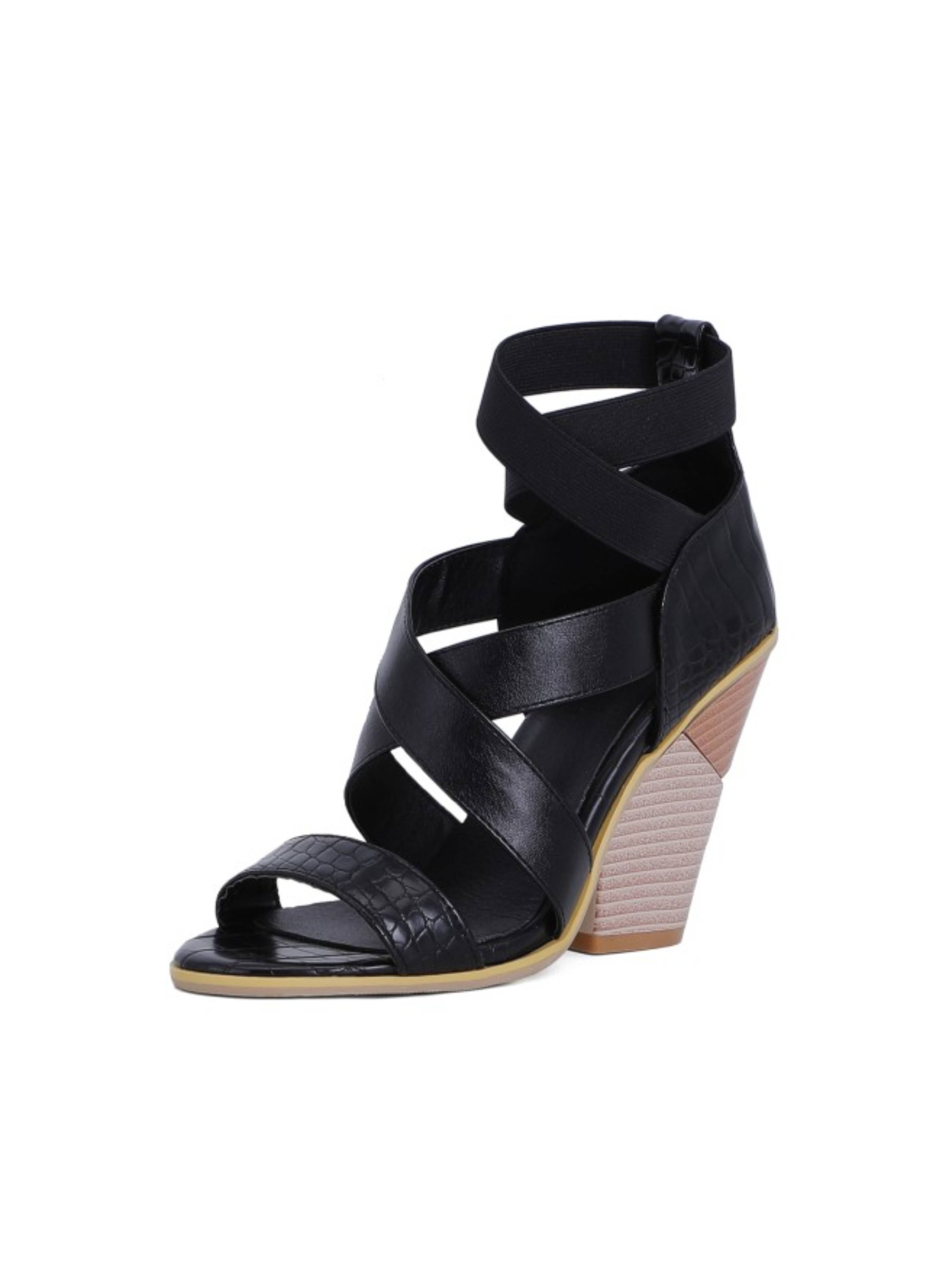 Versatile Crisscross Strap Heels Sandals for Women Black