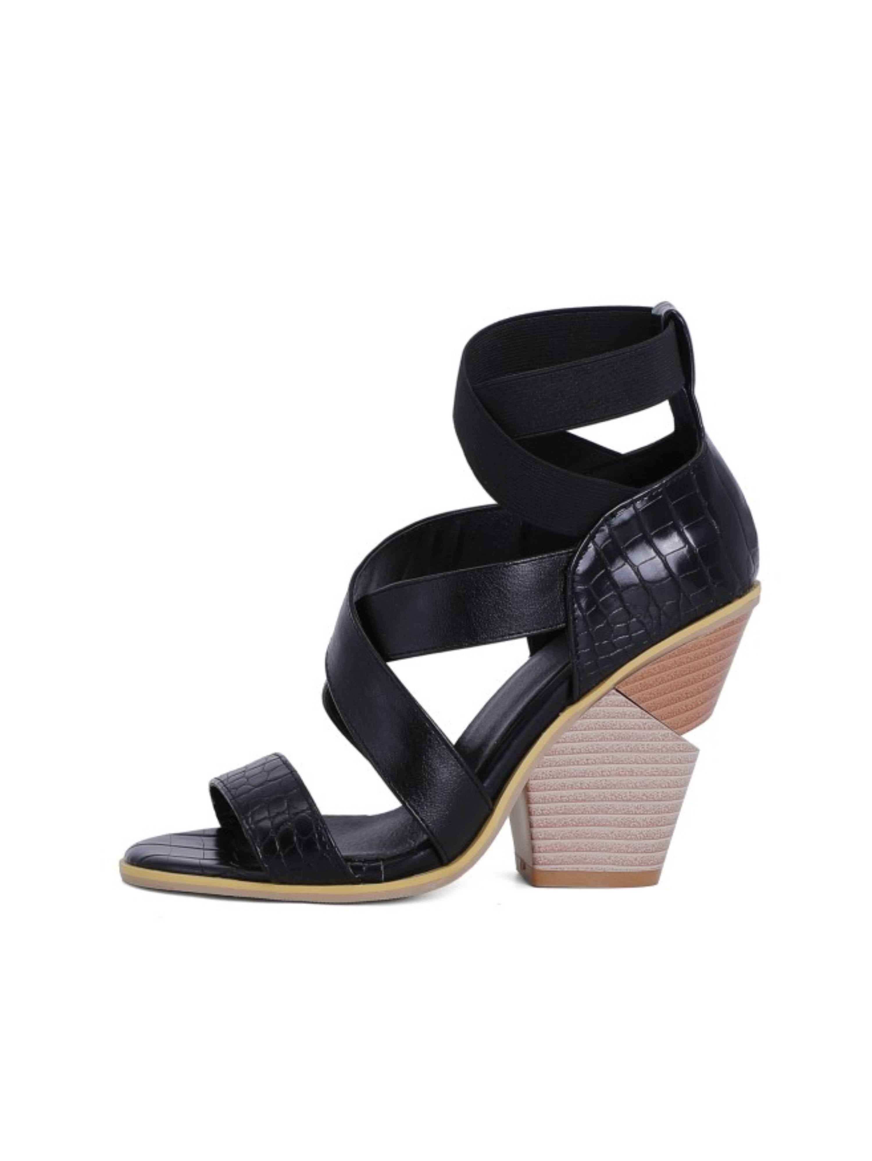 Versatile Crisscross Strap Heels Sandals for Women Black