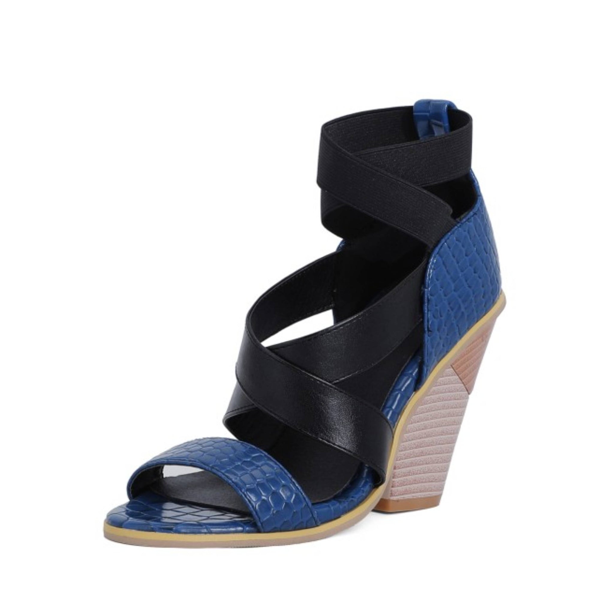 Chic Blue & Black Colorblock Wedge Women Sandals