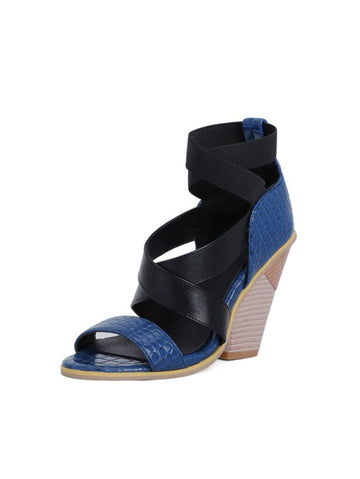 Chic Blue & Black Colorblock Wedge Women Sandals