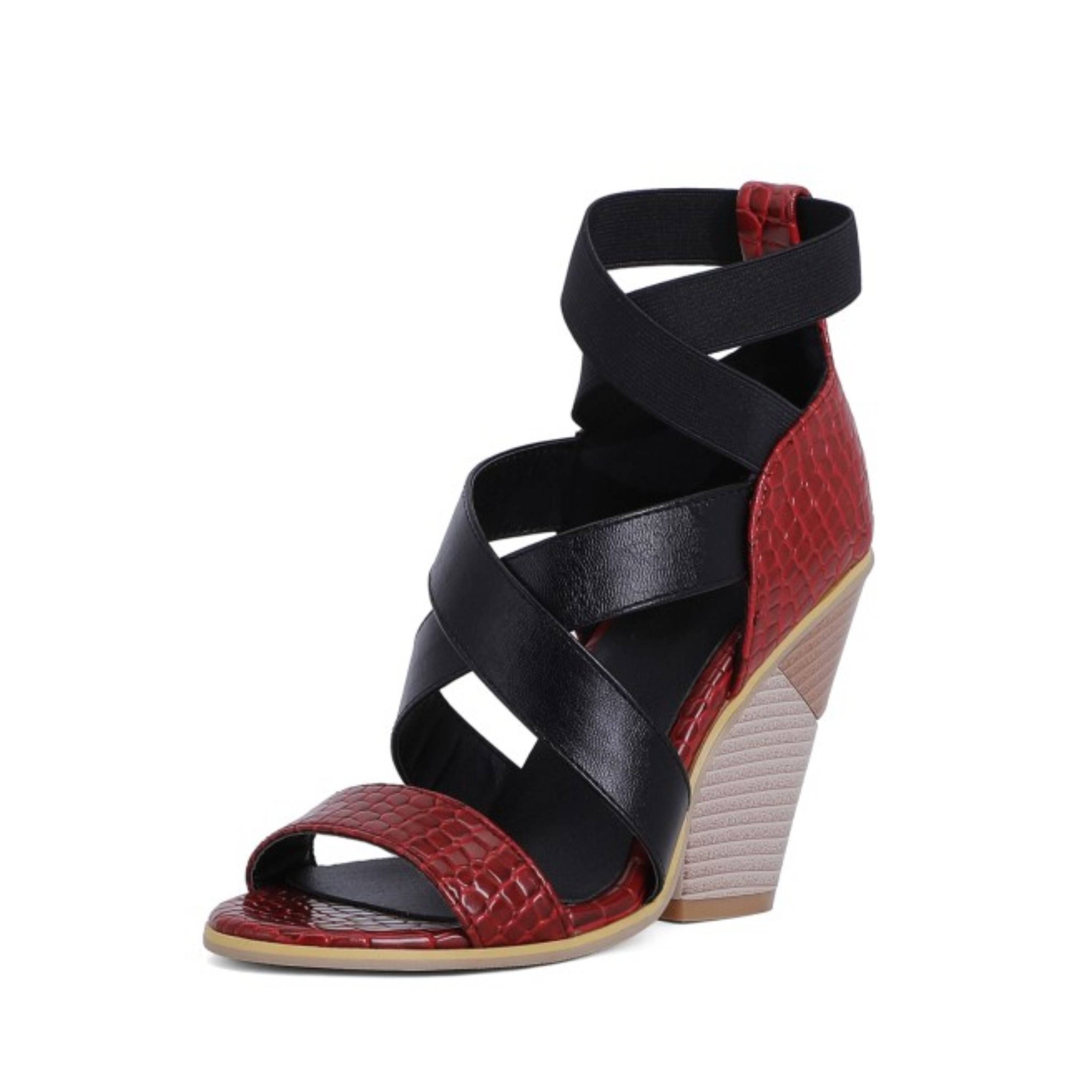 Colorblock Strappy Black & Red Sandals for Women