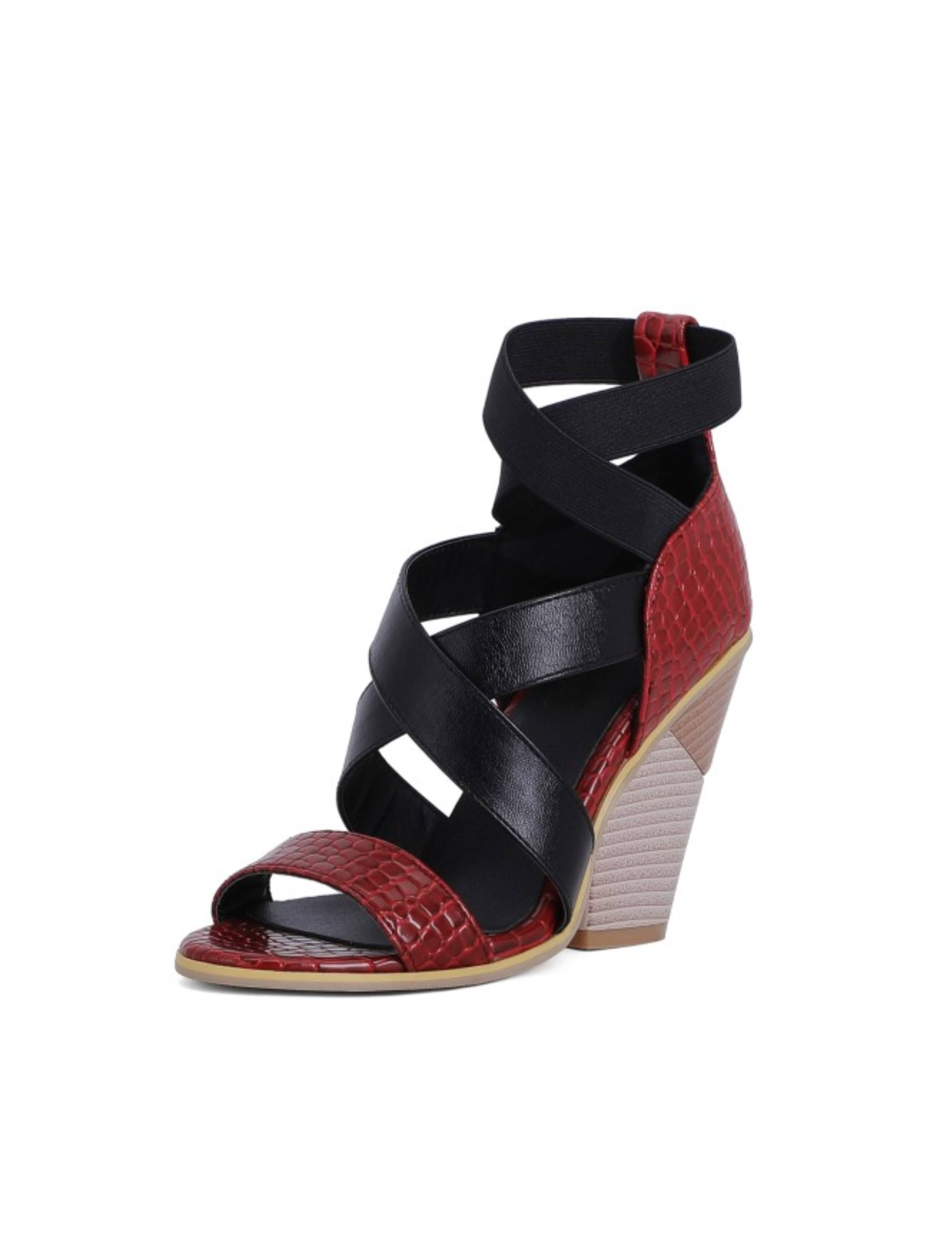 Colorblock Strappy Black & Red Sandals for Women