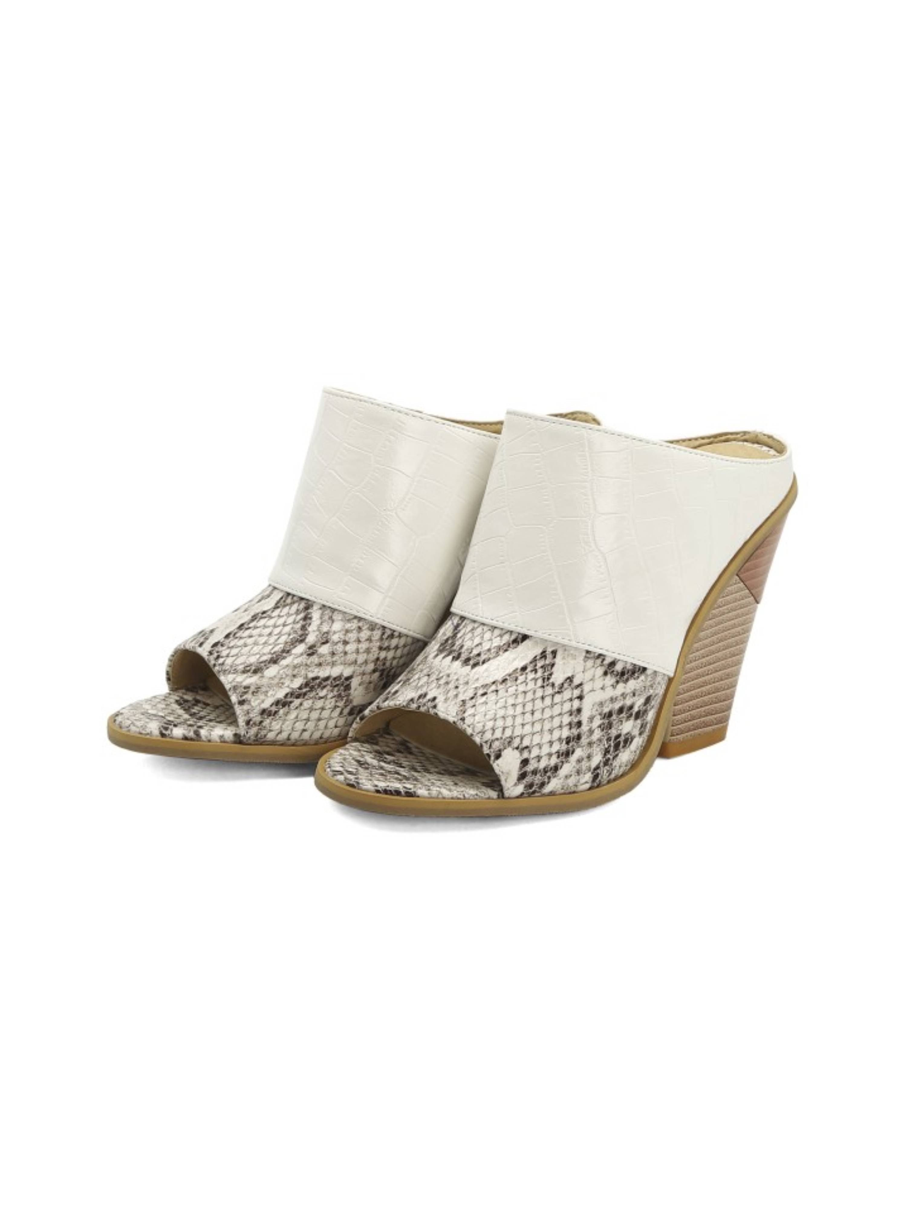 Croc-Embossed Snake Print Peep Toe Wedge Sandals for Women