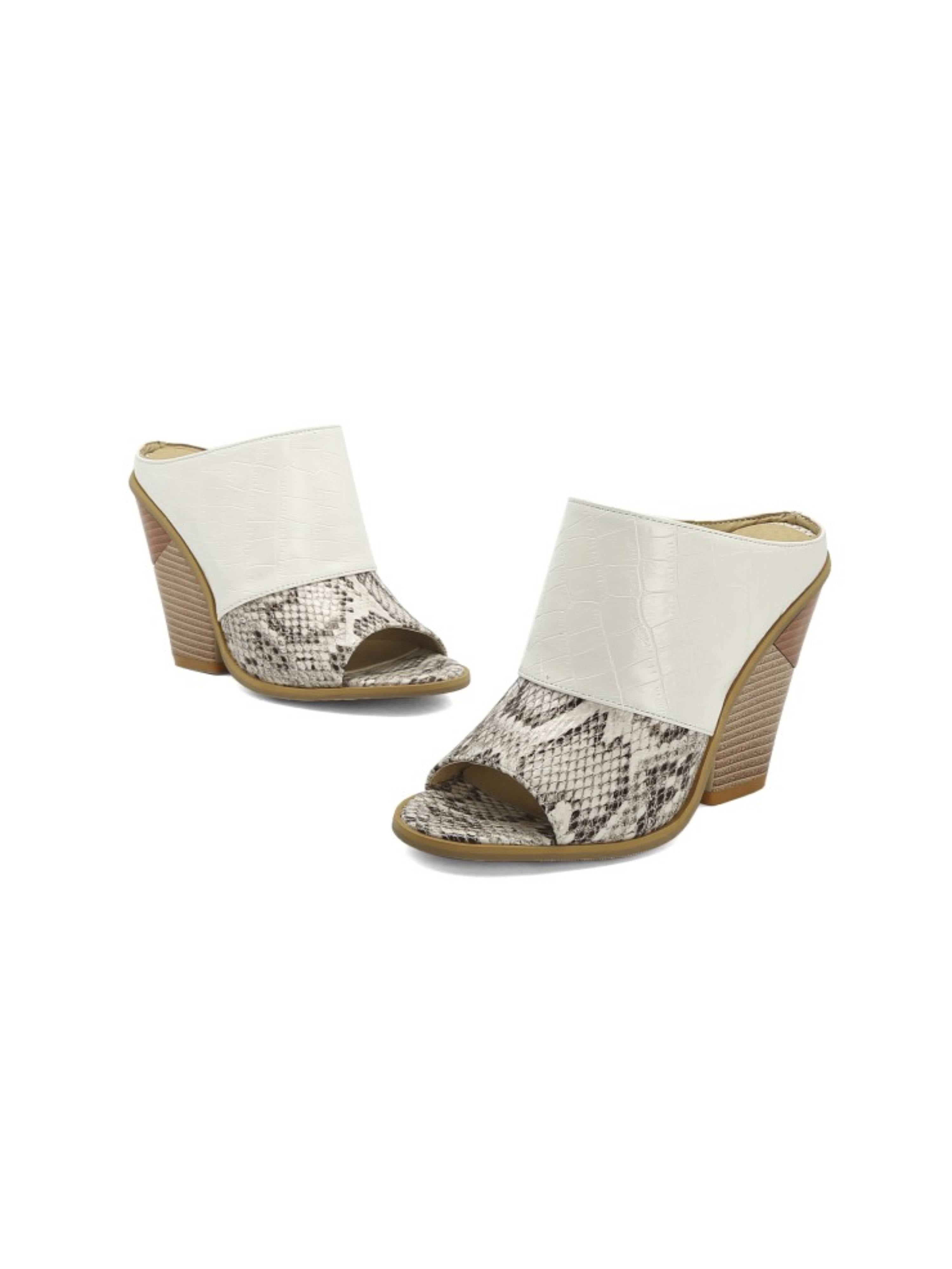 Croc-Embossed Snake Print Peep Toe Wedge Sandals for Women