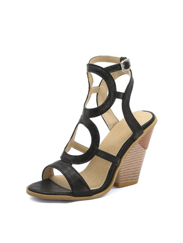 Black Luxe Croc-Embossed Strappy Sandals for Women