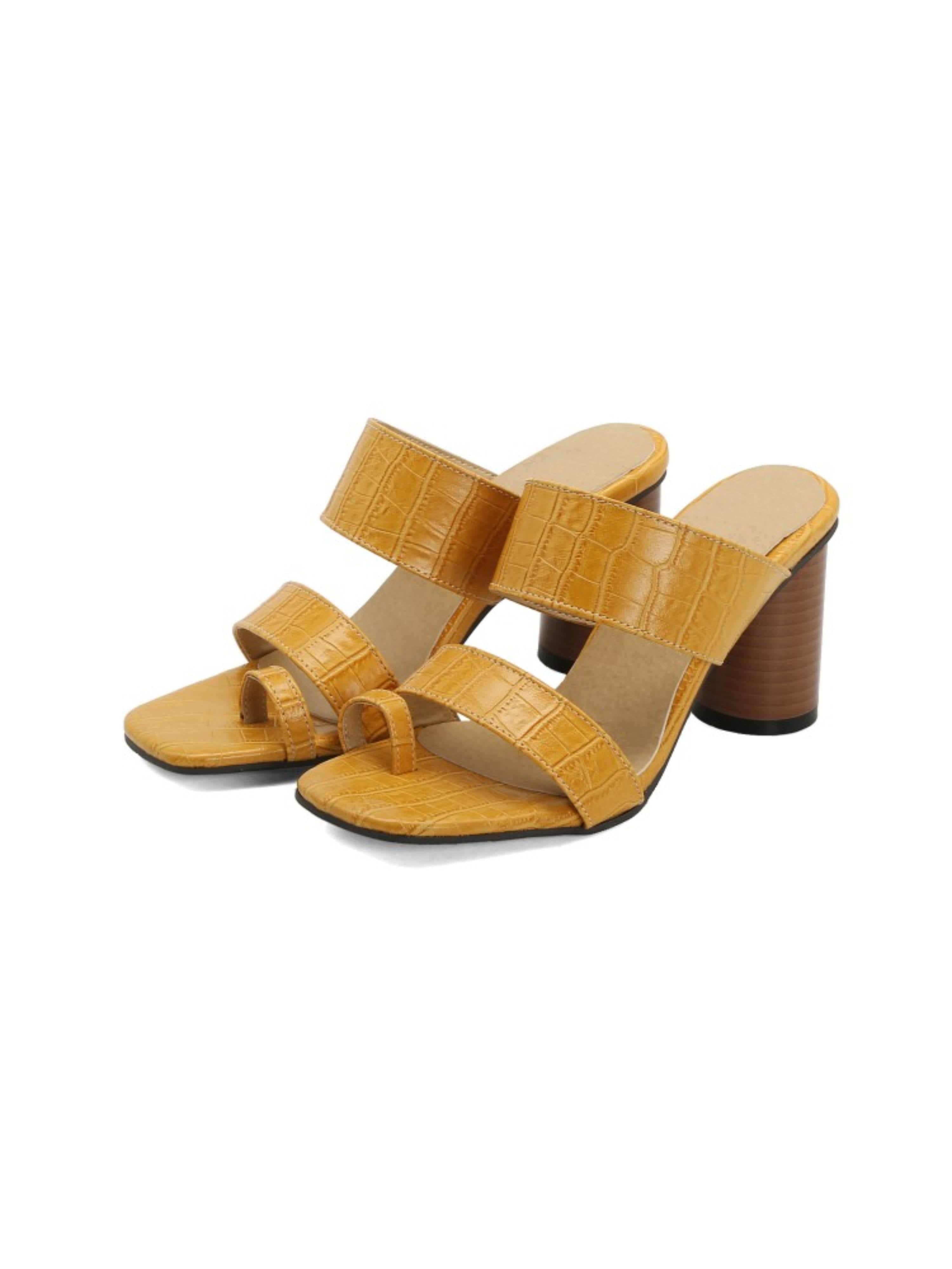 Cheerful Yellow Toe Ring Comfortable Block Heel Sandals for Women