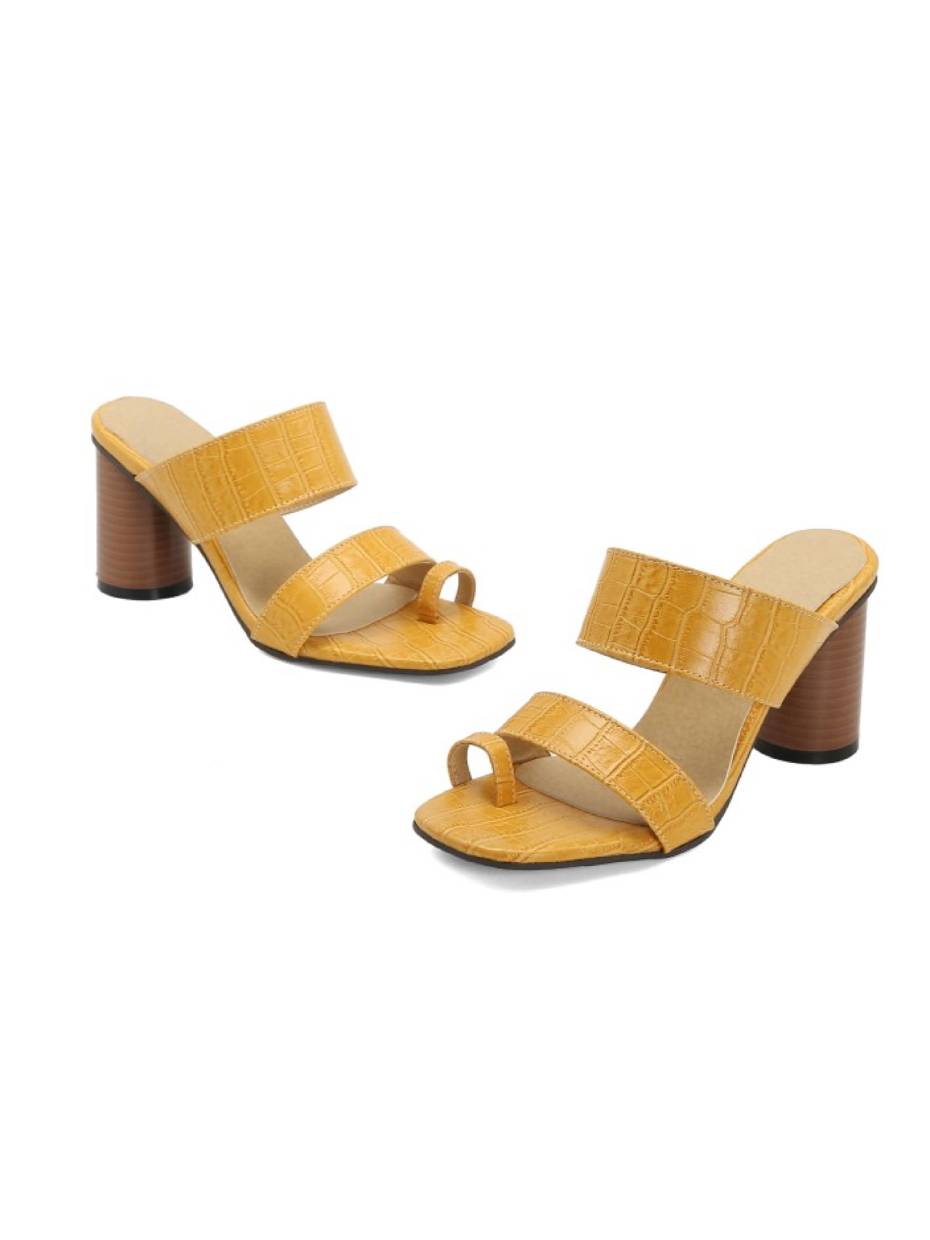 Cheerful Yellow Toe Ring Comfortable Block Heel Sandals for Women