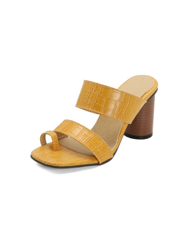 Cheerful Yellow Toe Ring Comfortable Block Heel Sandals for Women