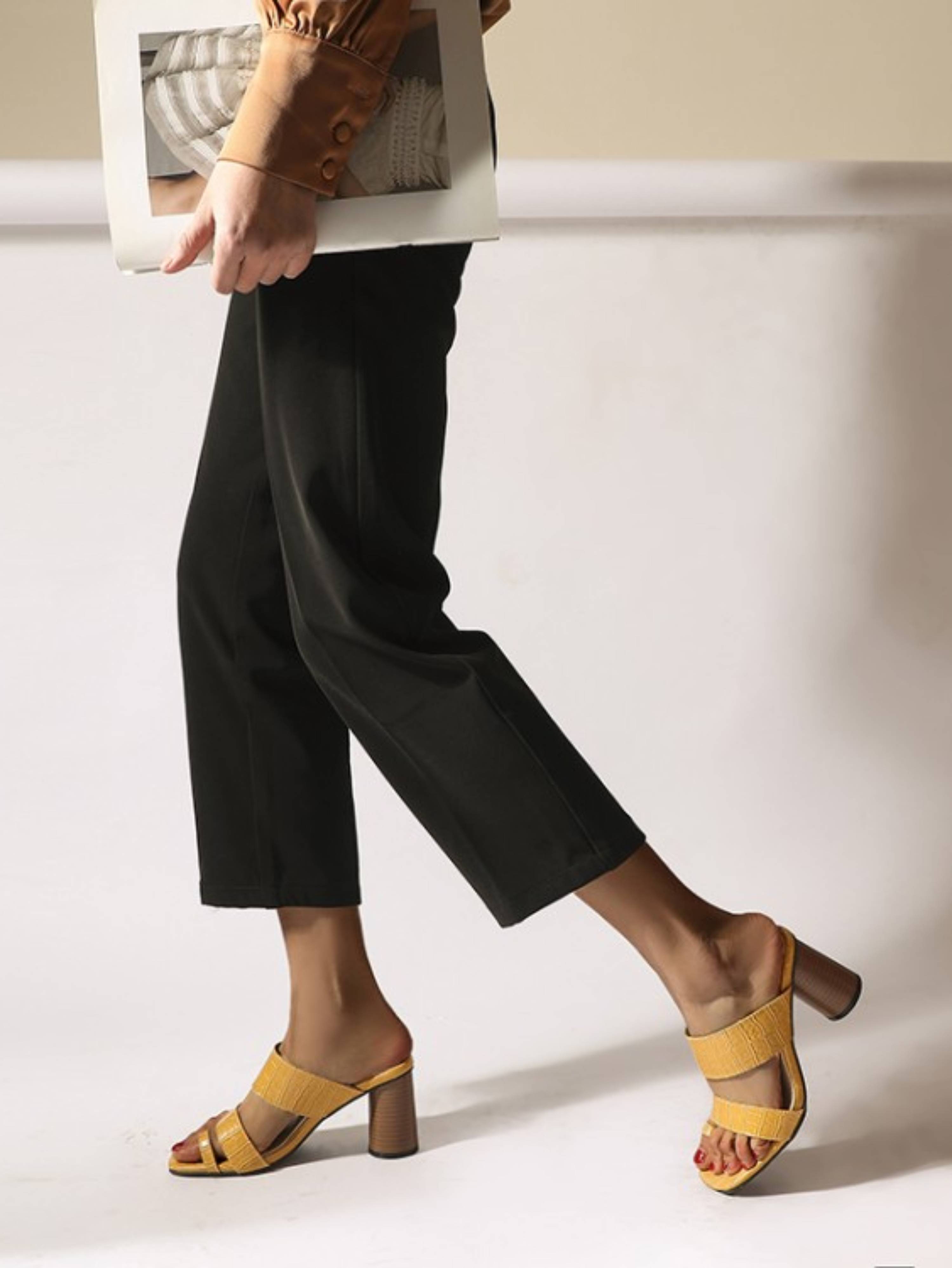 Cheerful Yellow Toe Ring Comfortable Block Heel Sandals for Women