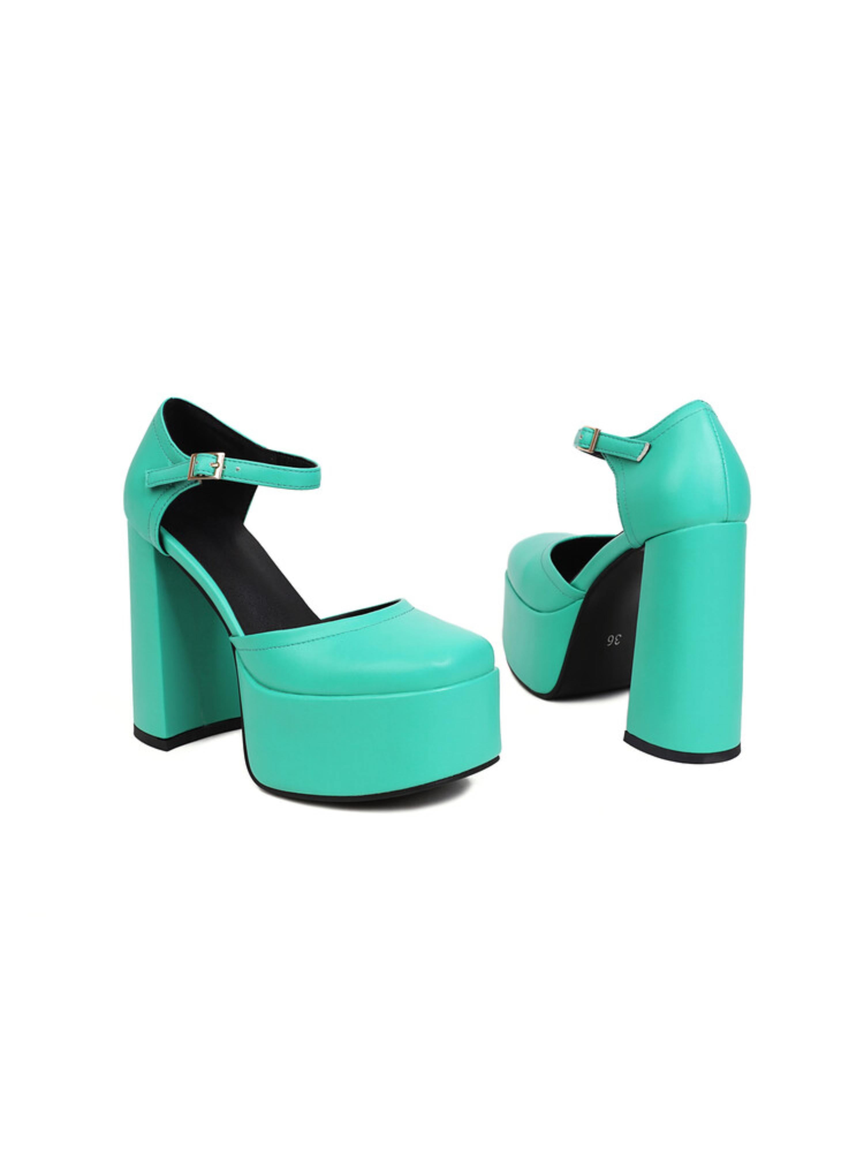 Charm Green Closed Toe Ankle Strap Platform High Heel Sandals