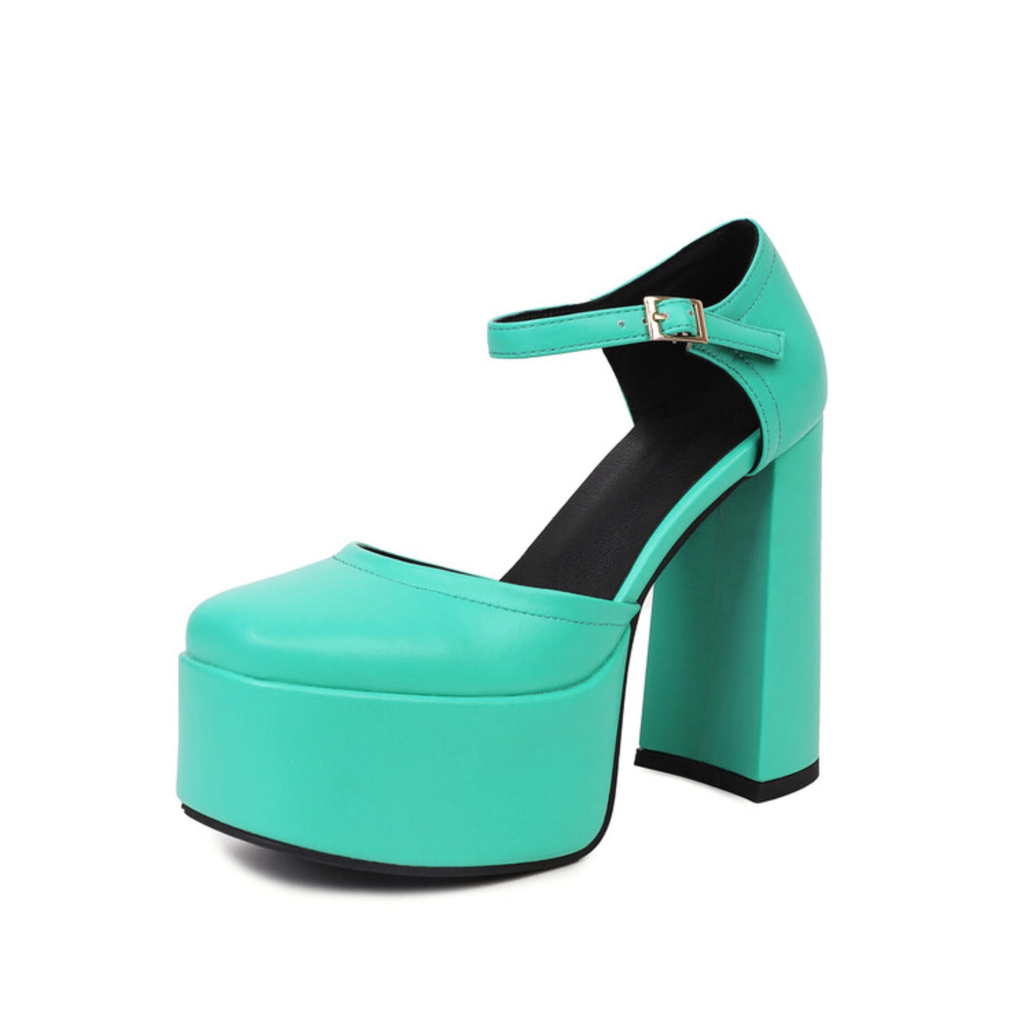 Turquoise high-heeled platform shoe