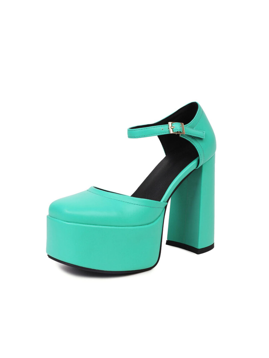 Turquoise high-heeled platform shoe