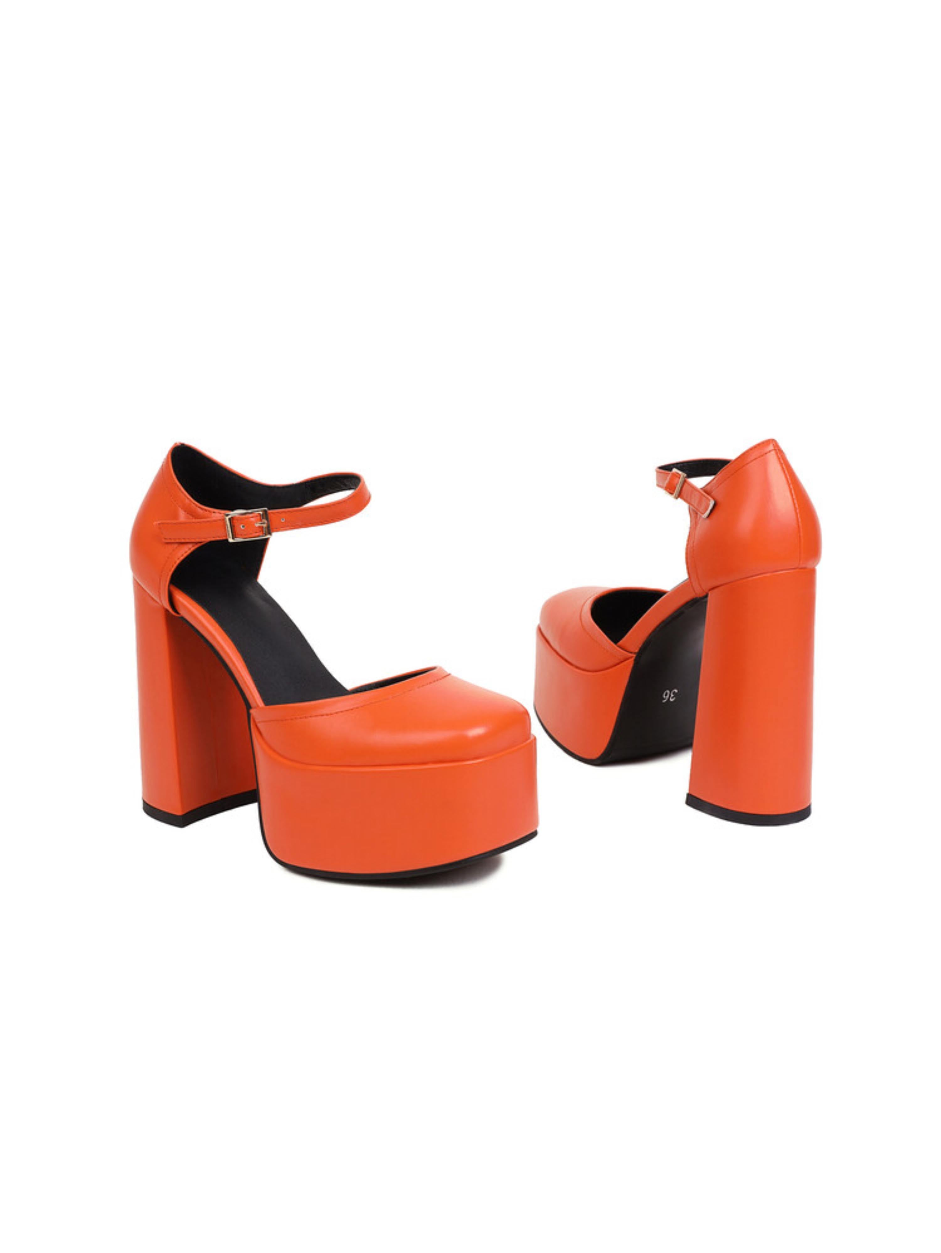 Sunset Glow Orange Chunky Heel Platform Sandals for Women
