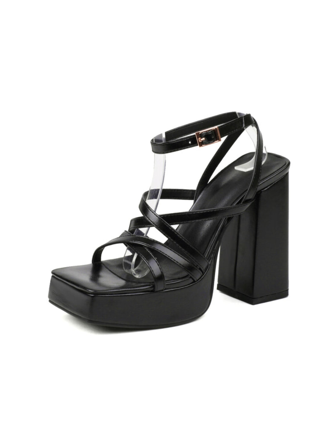 Black platform sandal with block heel