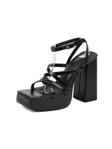 Black platform sandal with block heel
