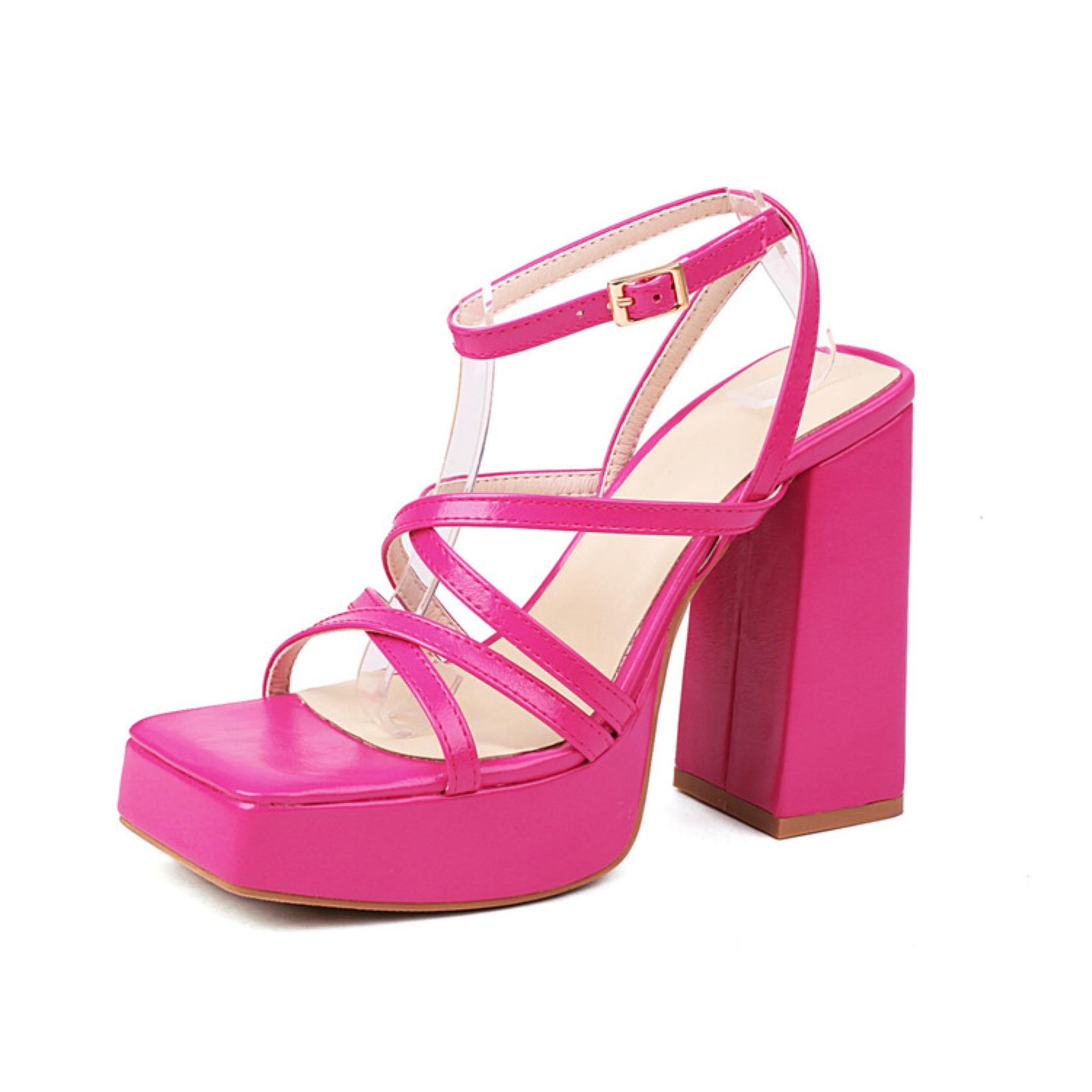 Pink high-heeled platform sandal
