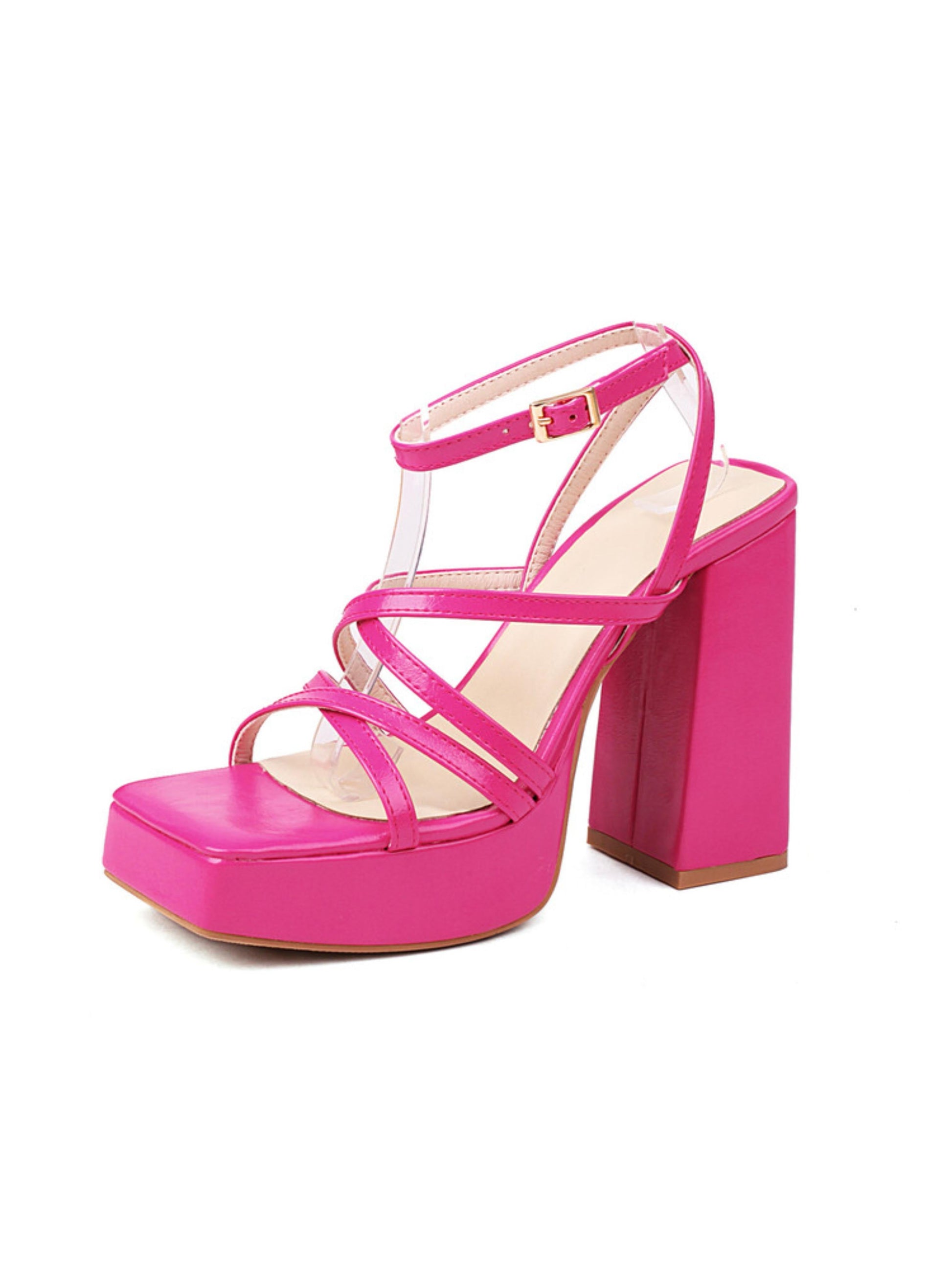 Pink high-heeled platform sandal
