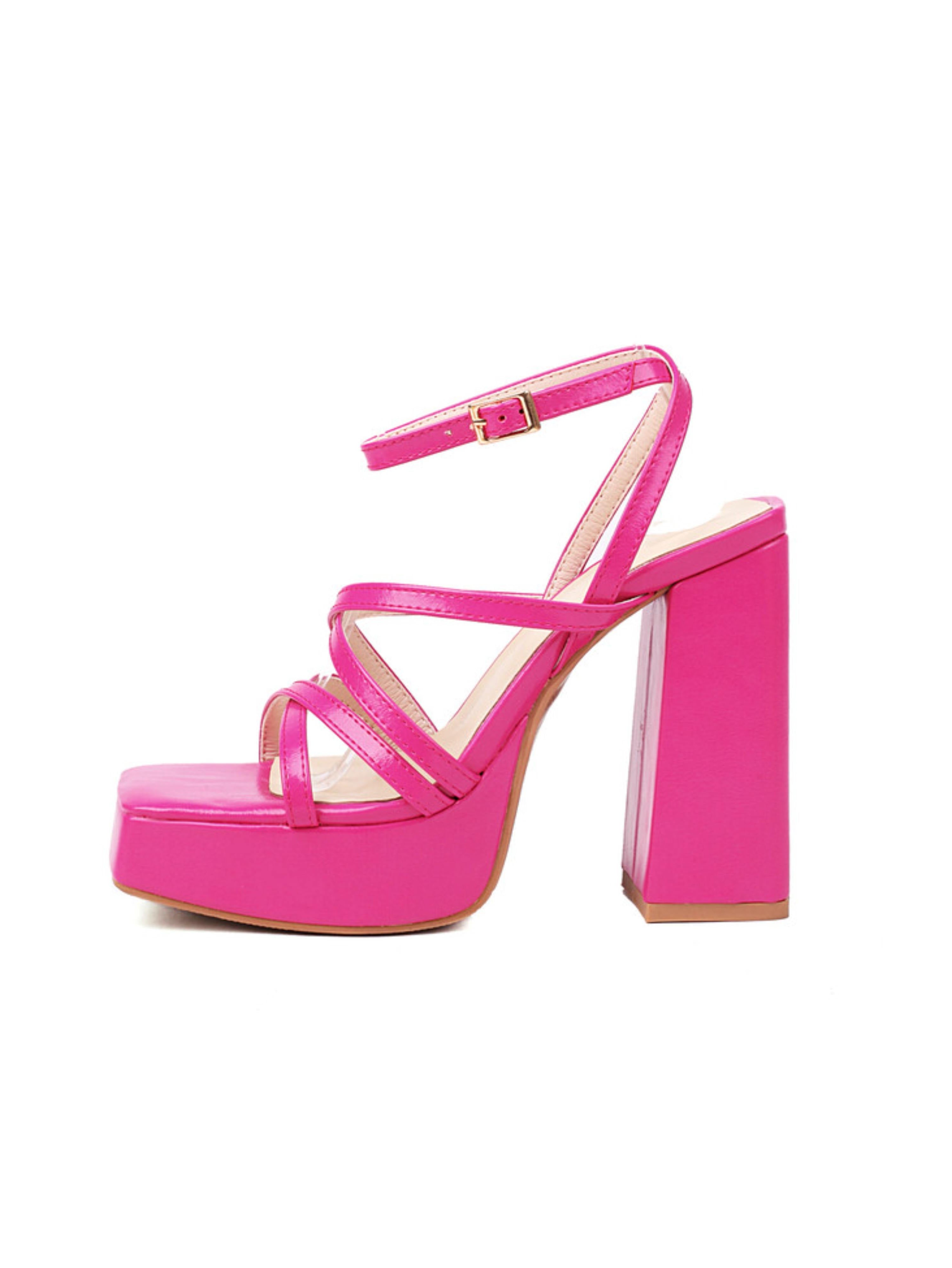 Pink high-heeled platform sandal