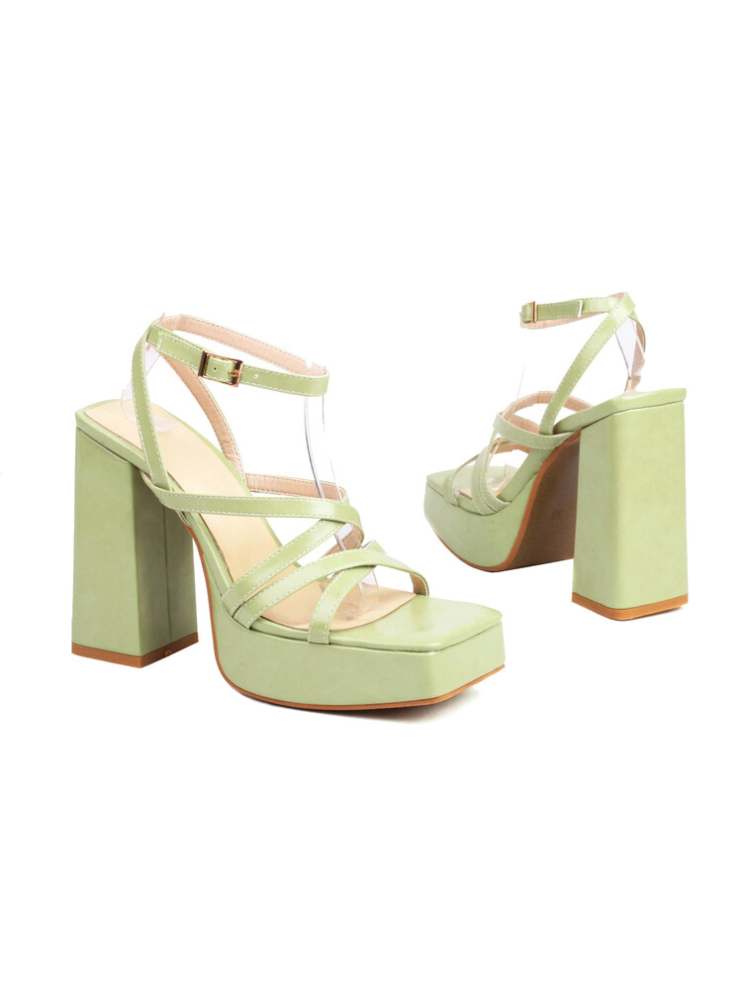 Crisscross Straps Chunky Heel Green Women's Sandals