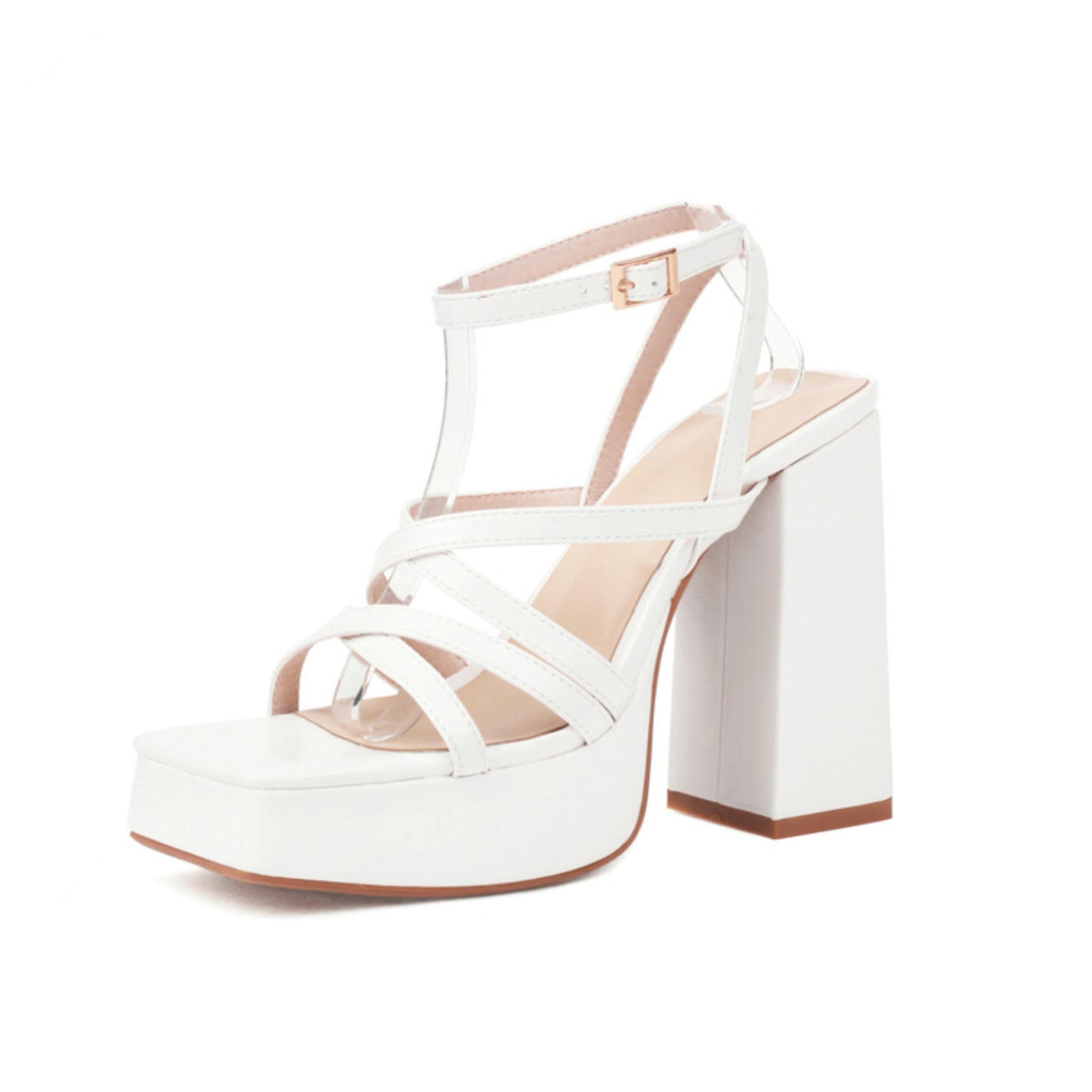 White high-heeled sandal