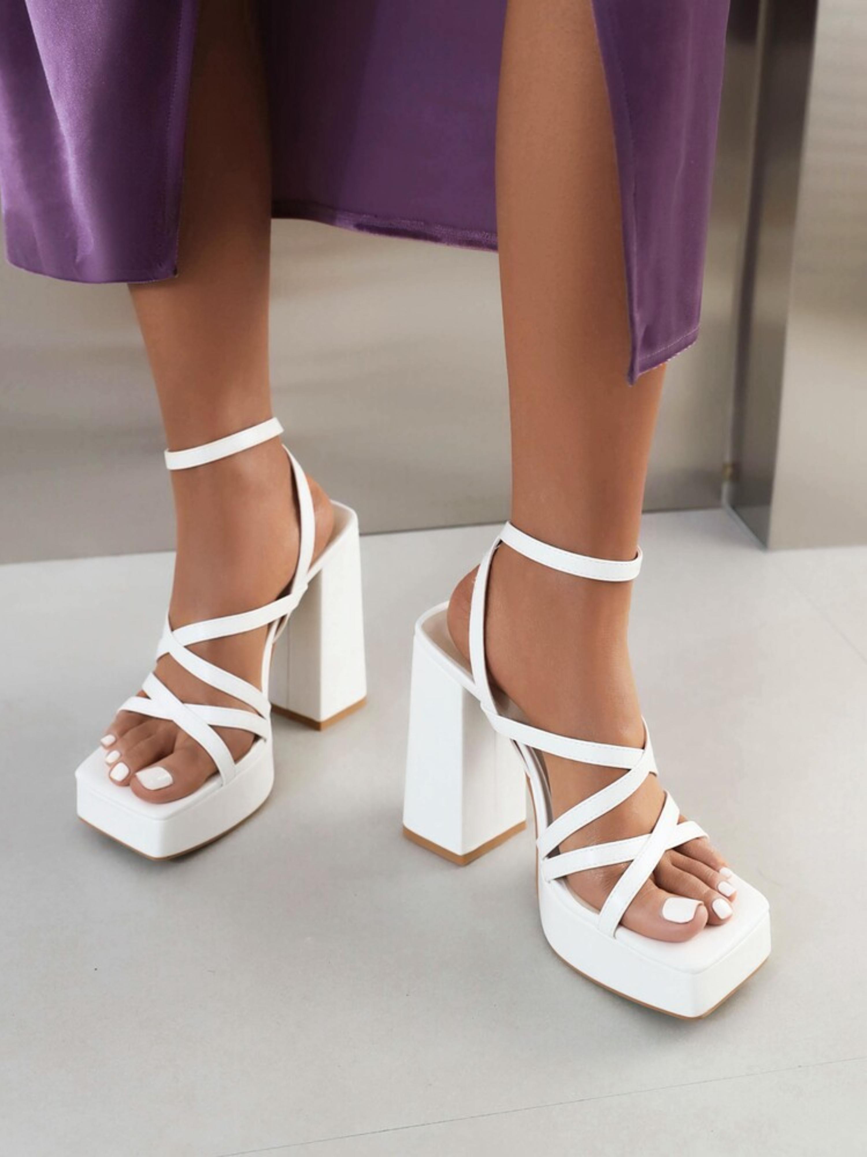 Bold Steps Block Heel Sandals for Women in White