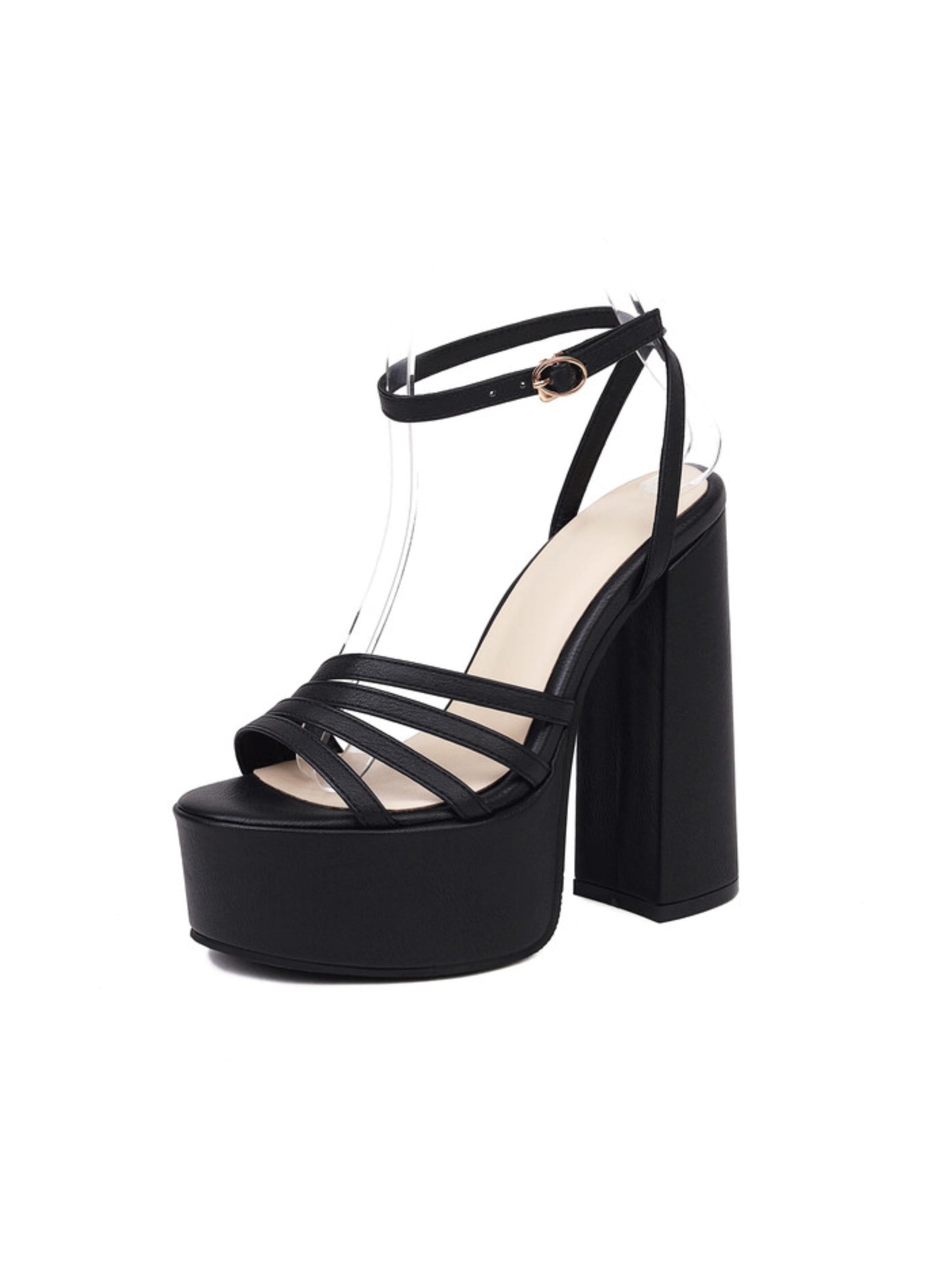 Black platform sandal with block heel