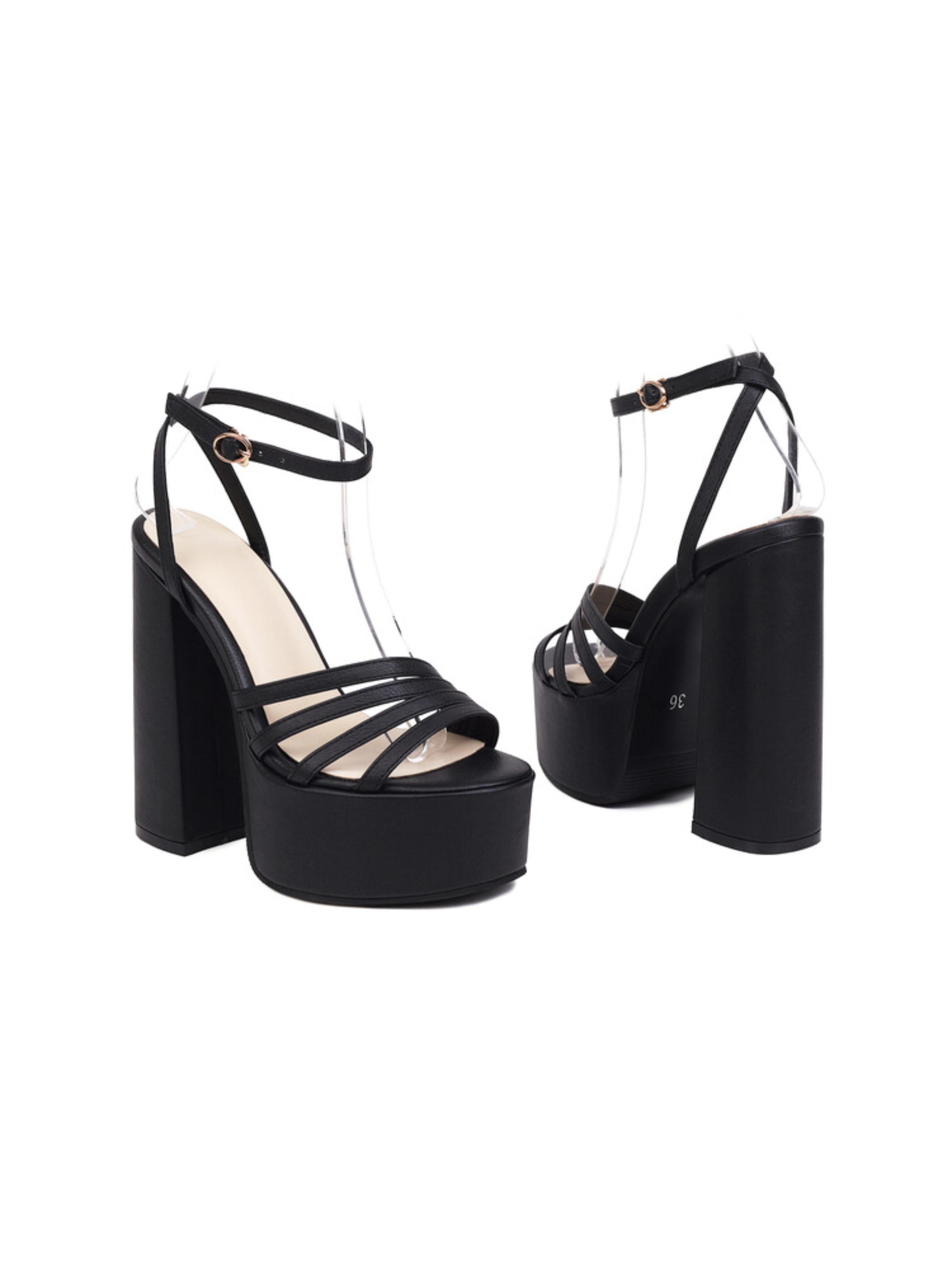 Modern Strappy Platform Heels Black Sandals for Women
