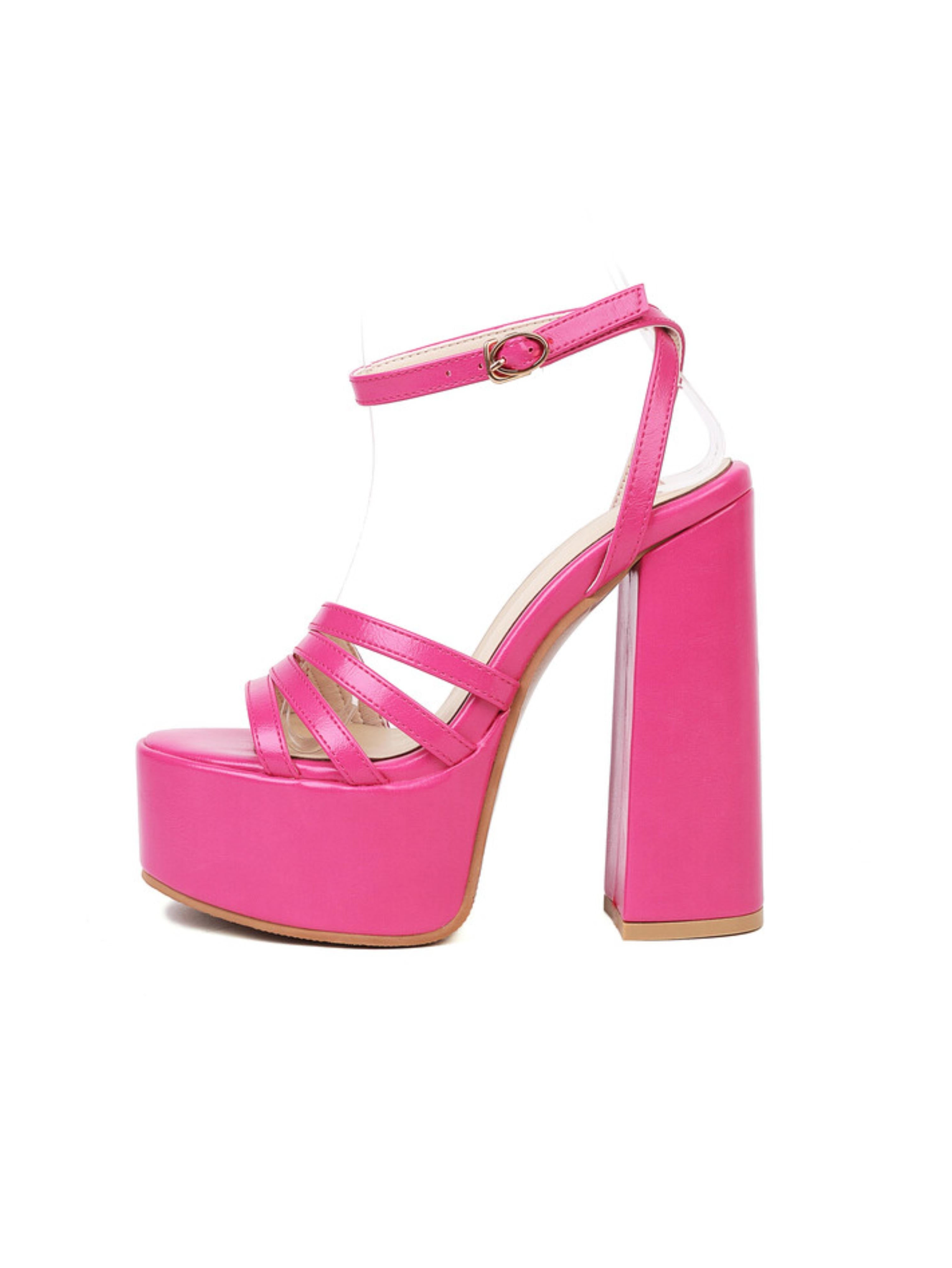 Pink high-heeled platform sandal