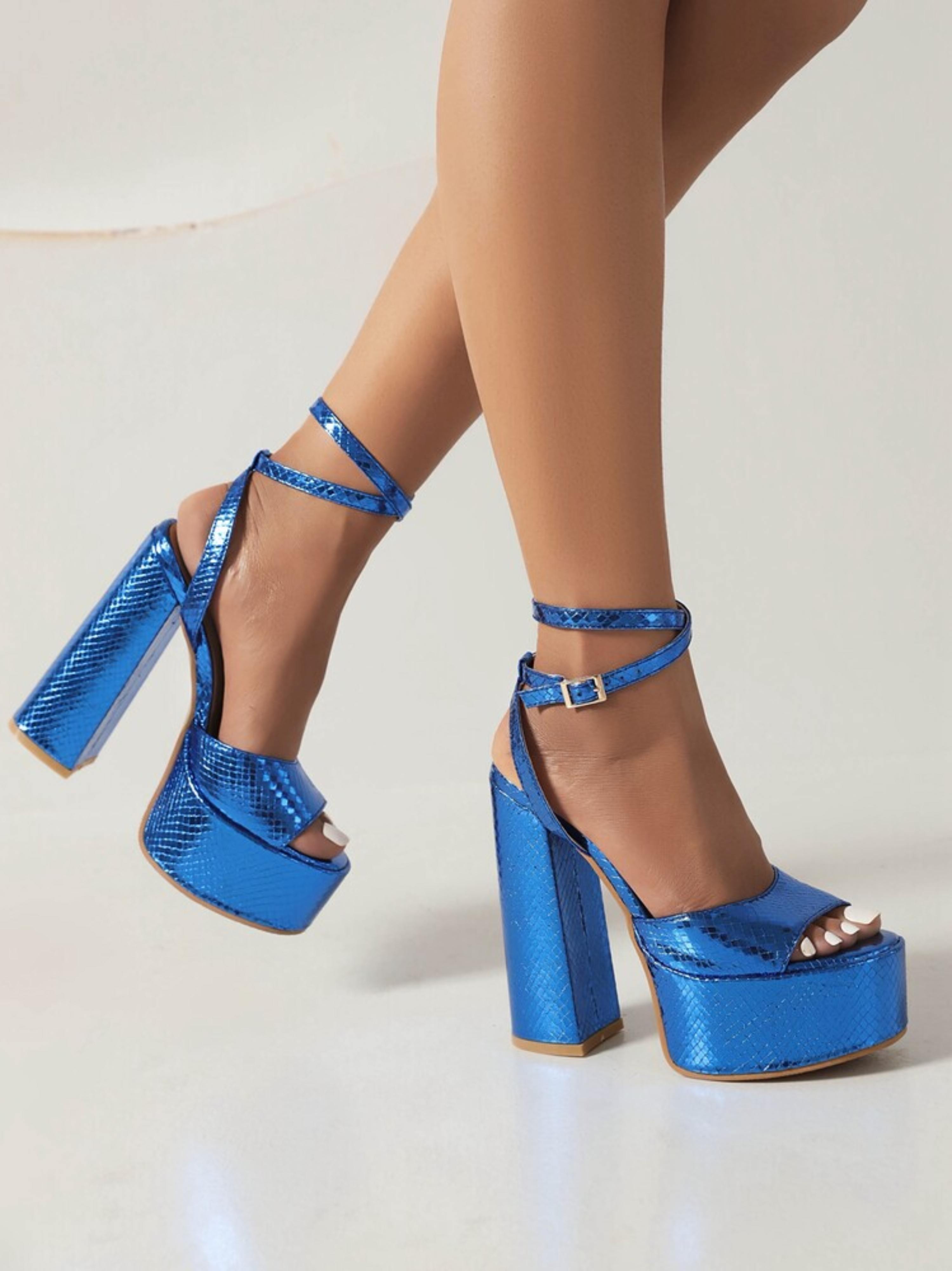 Blue Shine Strappy Platform Dress Sandals for Women