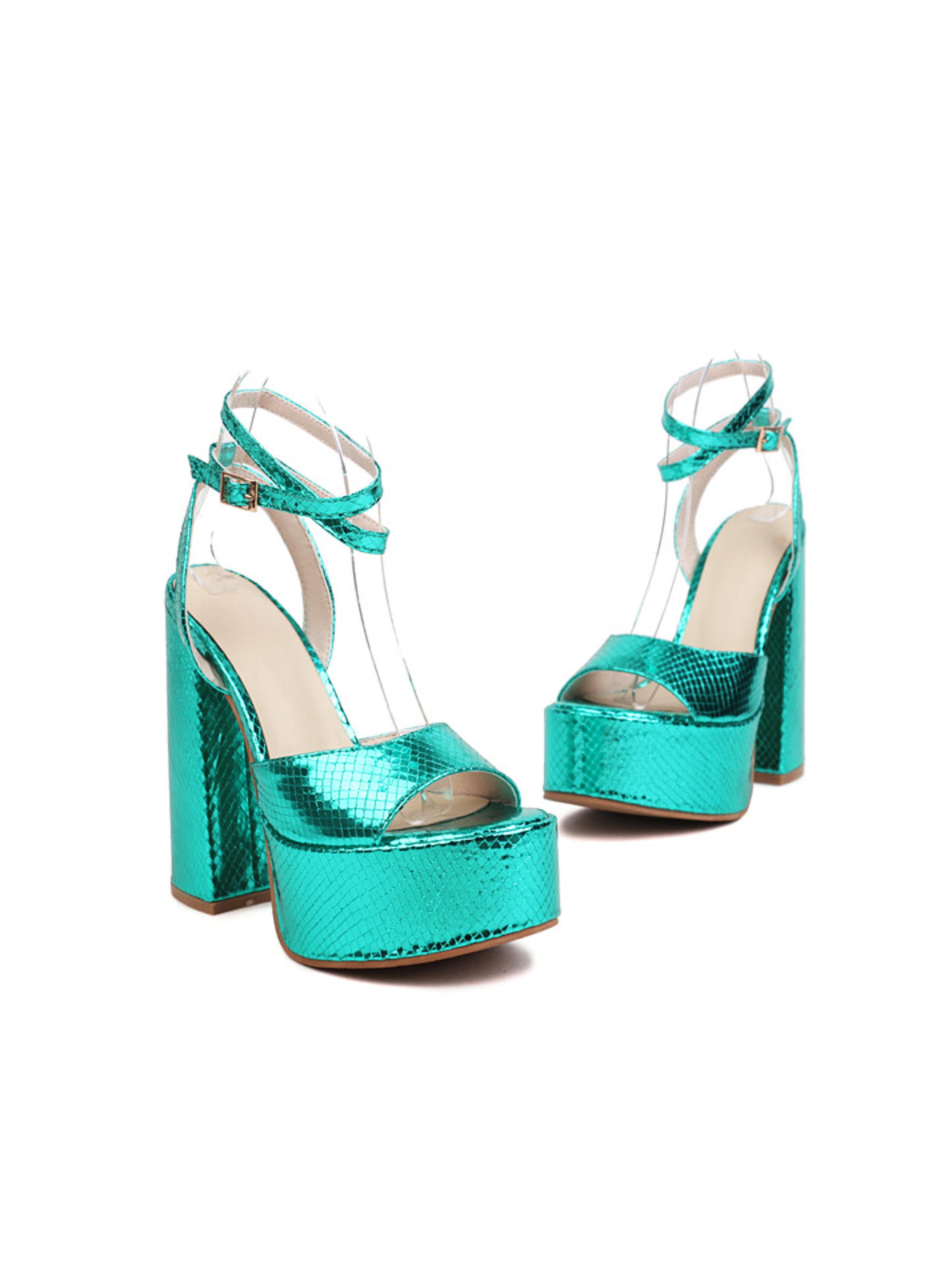 Bold Statement Metallic Green Platform Sandals for Women