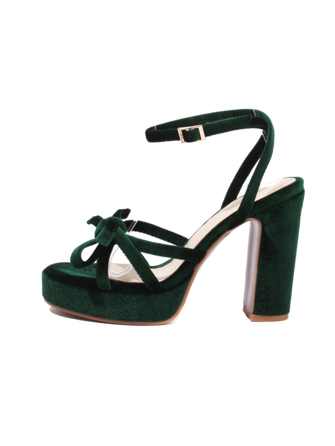 Green high-heeled sandal with platform sole