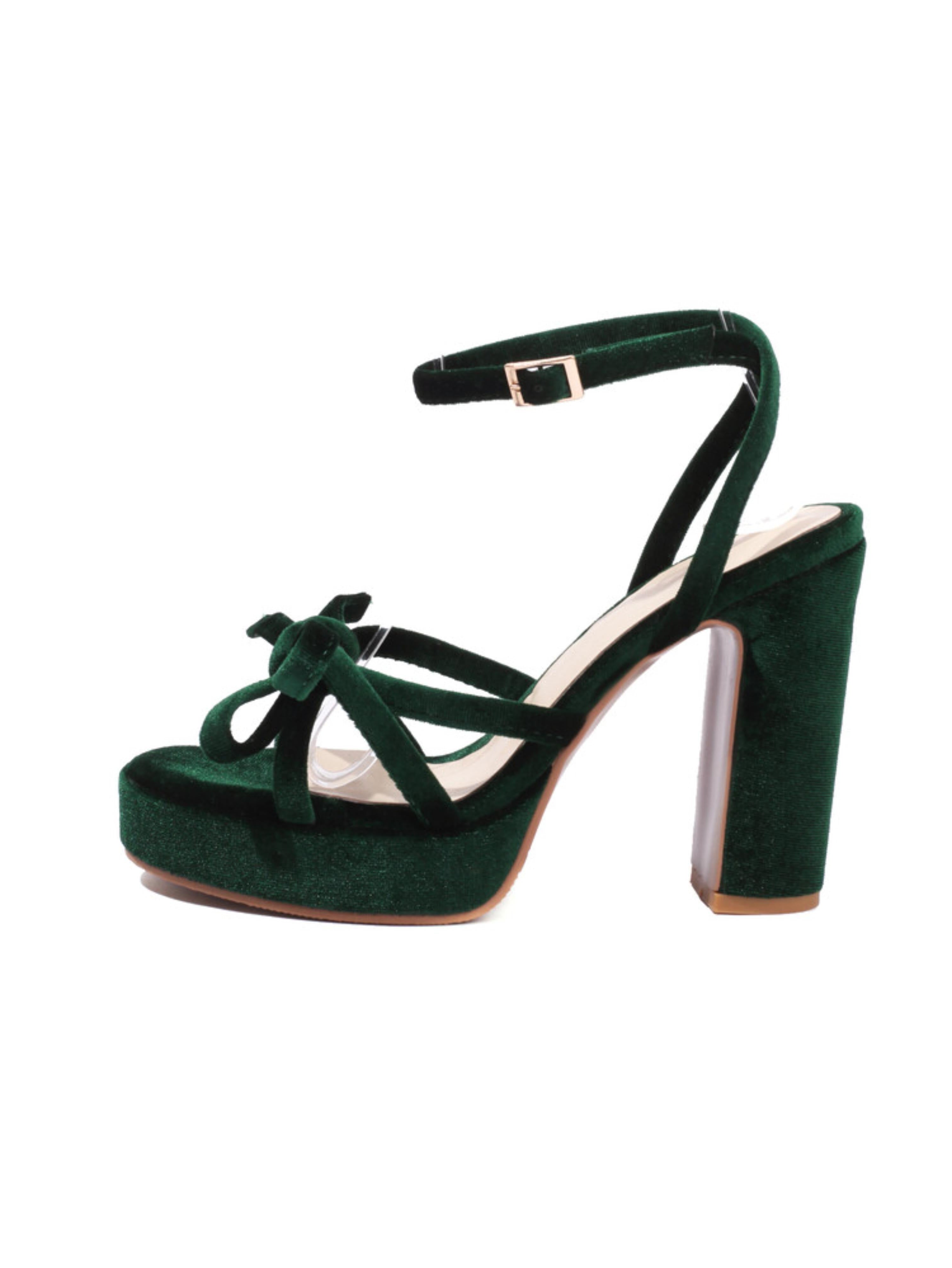 Green suede high-heeled sandal