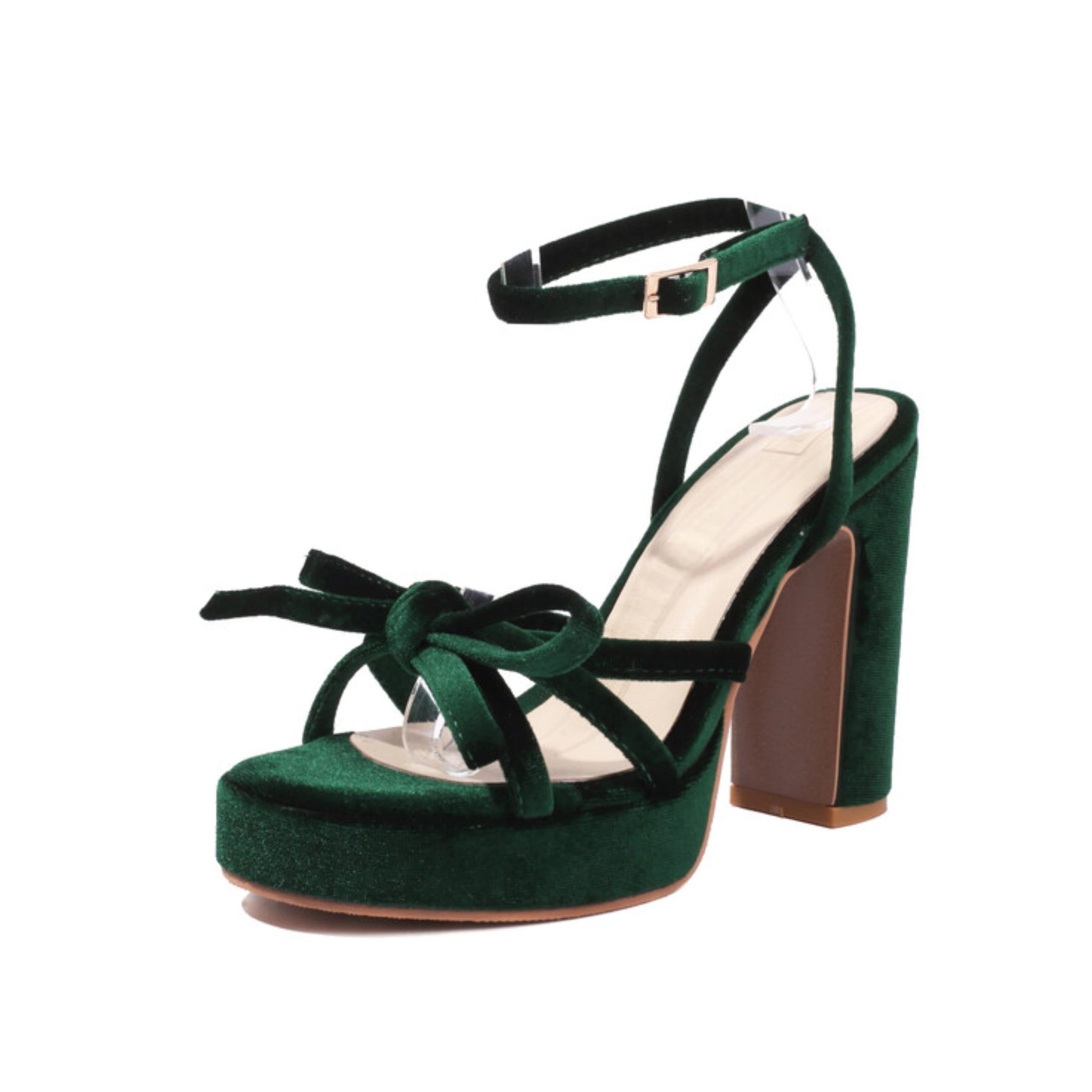 Green high-heeled sandal with platform sole