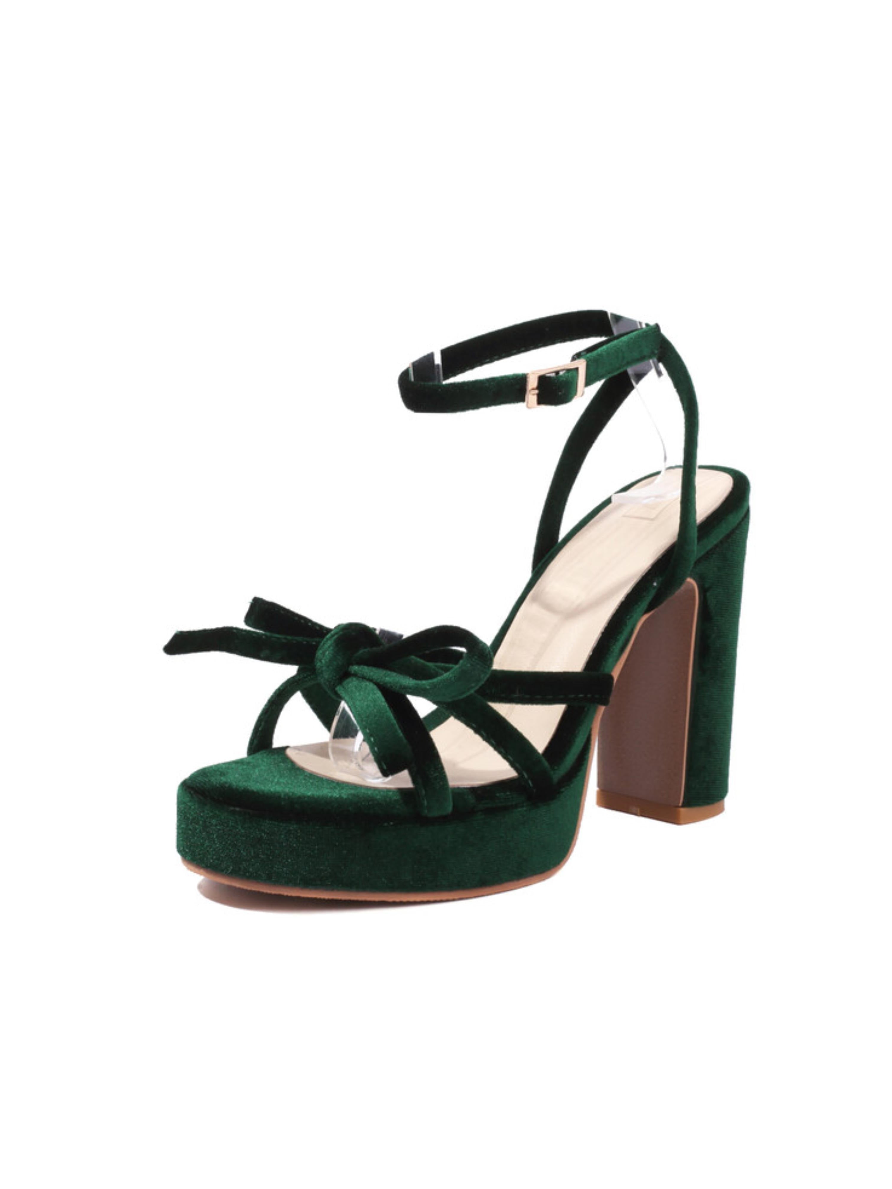 Green high-heeled sandal with platform sole