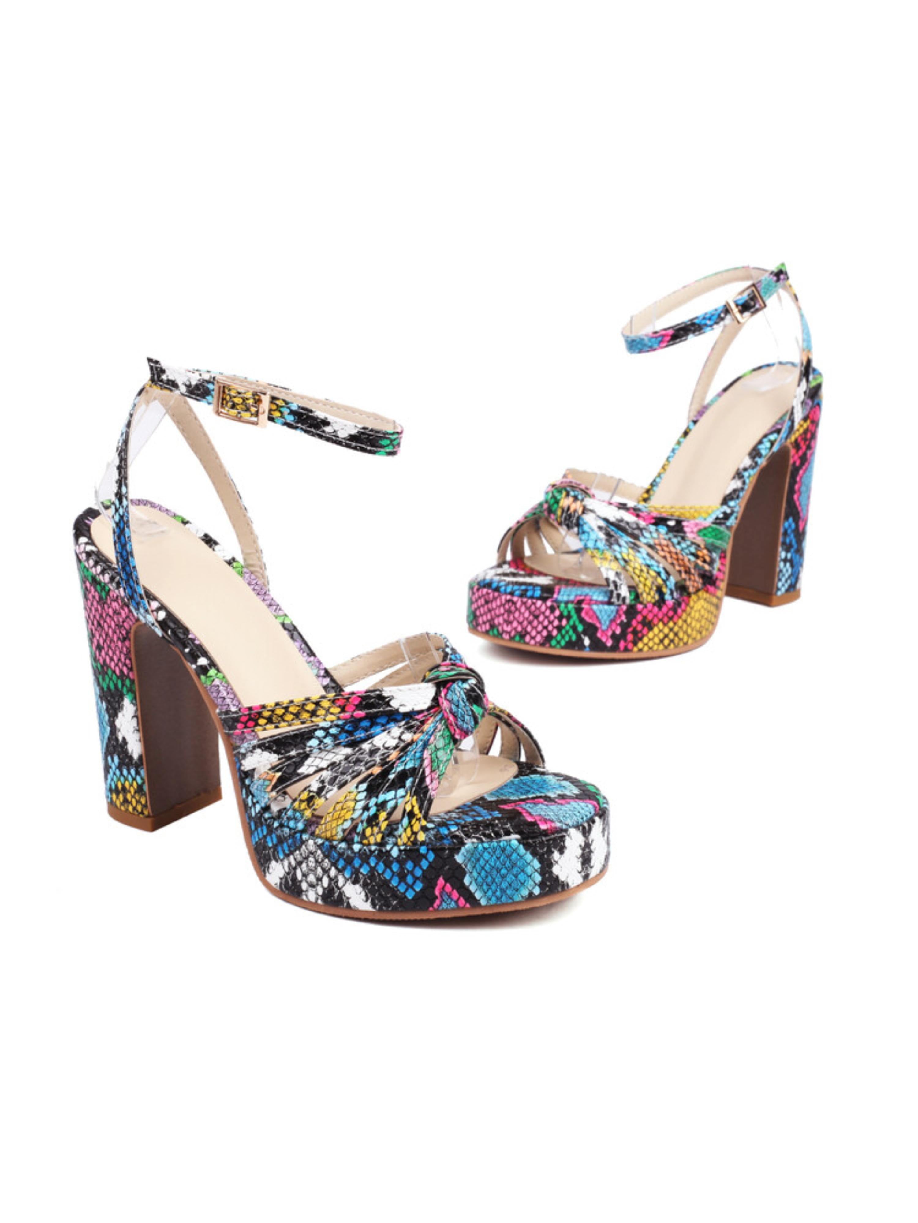 Glamorous Blue Snake Print Party Platform Sandals for Women
