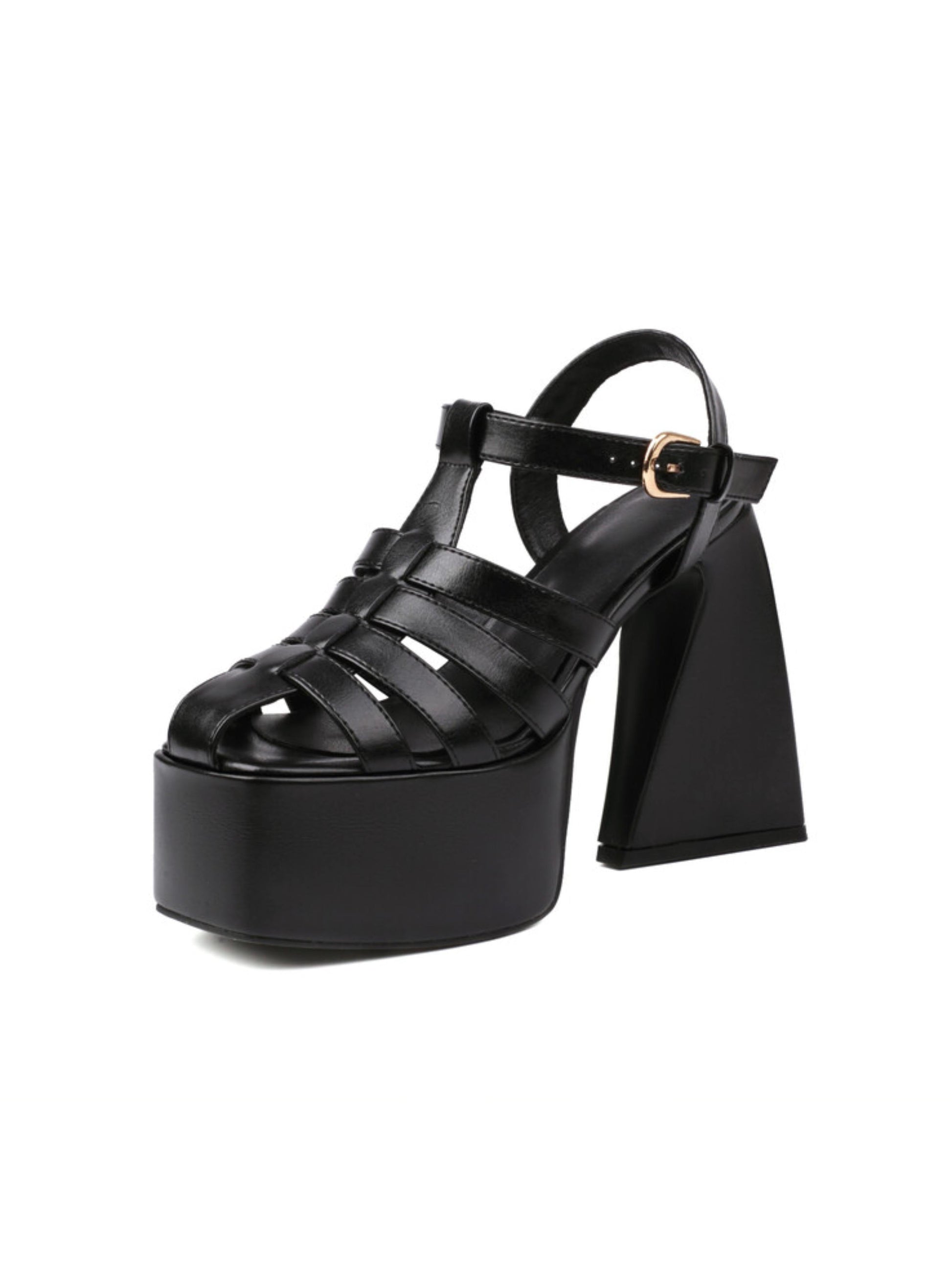 Black platform sandal with a chunky heel