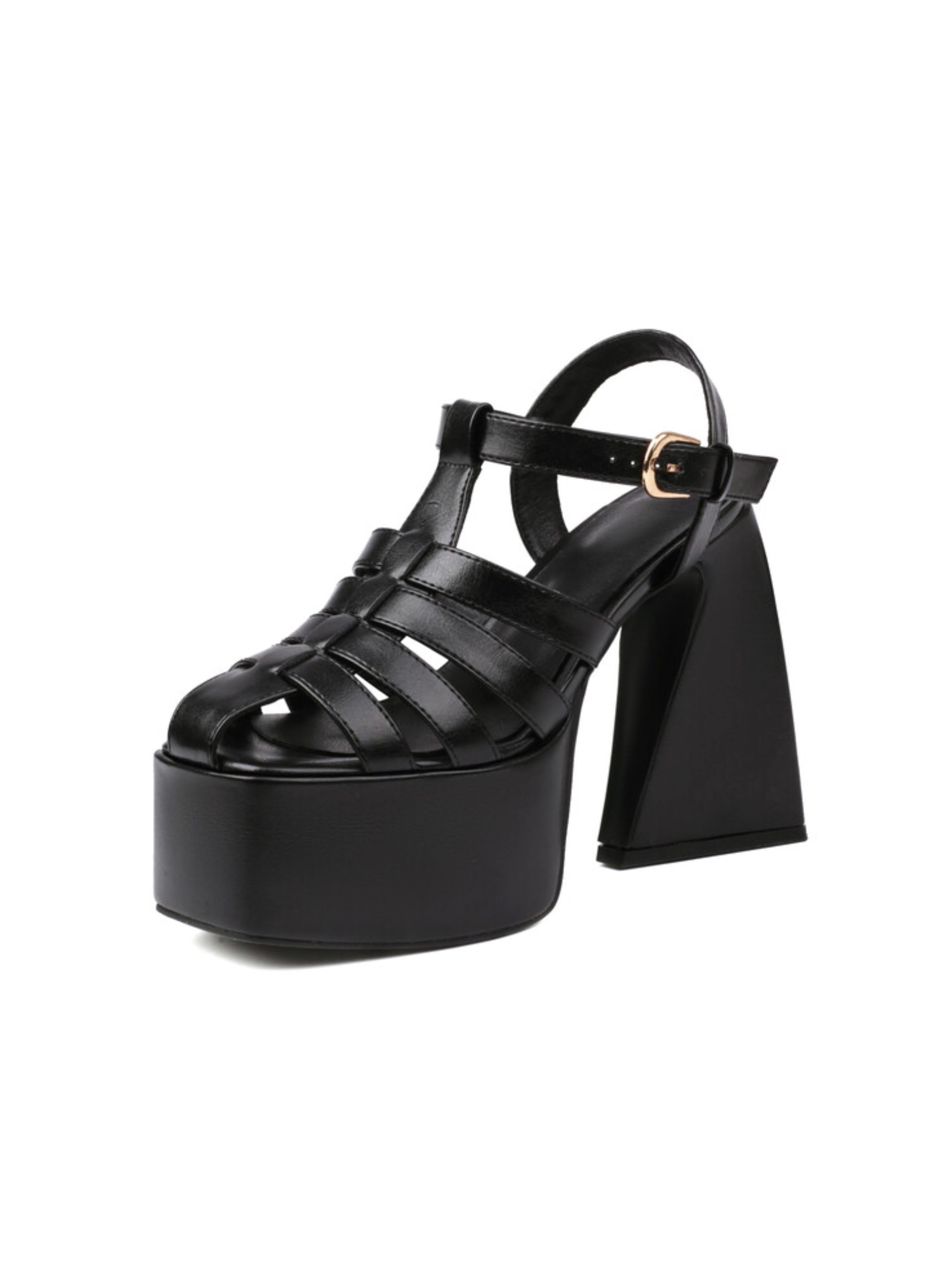 Black platform sandal with a chunky heel