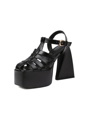 Black platform sandal with a chunky heel