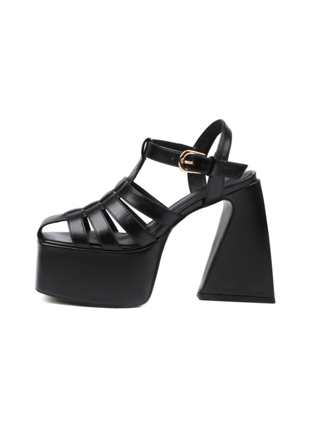 Black platform sandal with a chunky heel