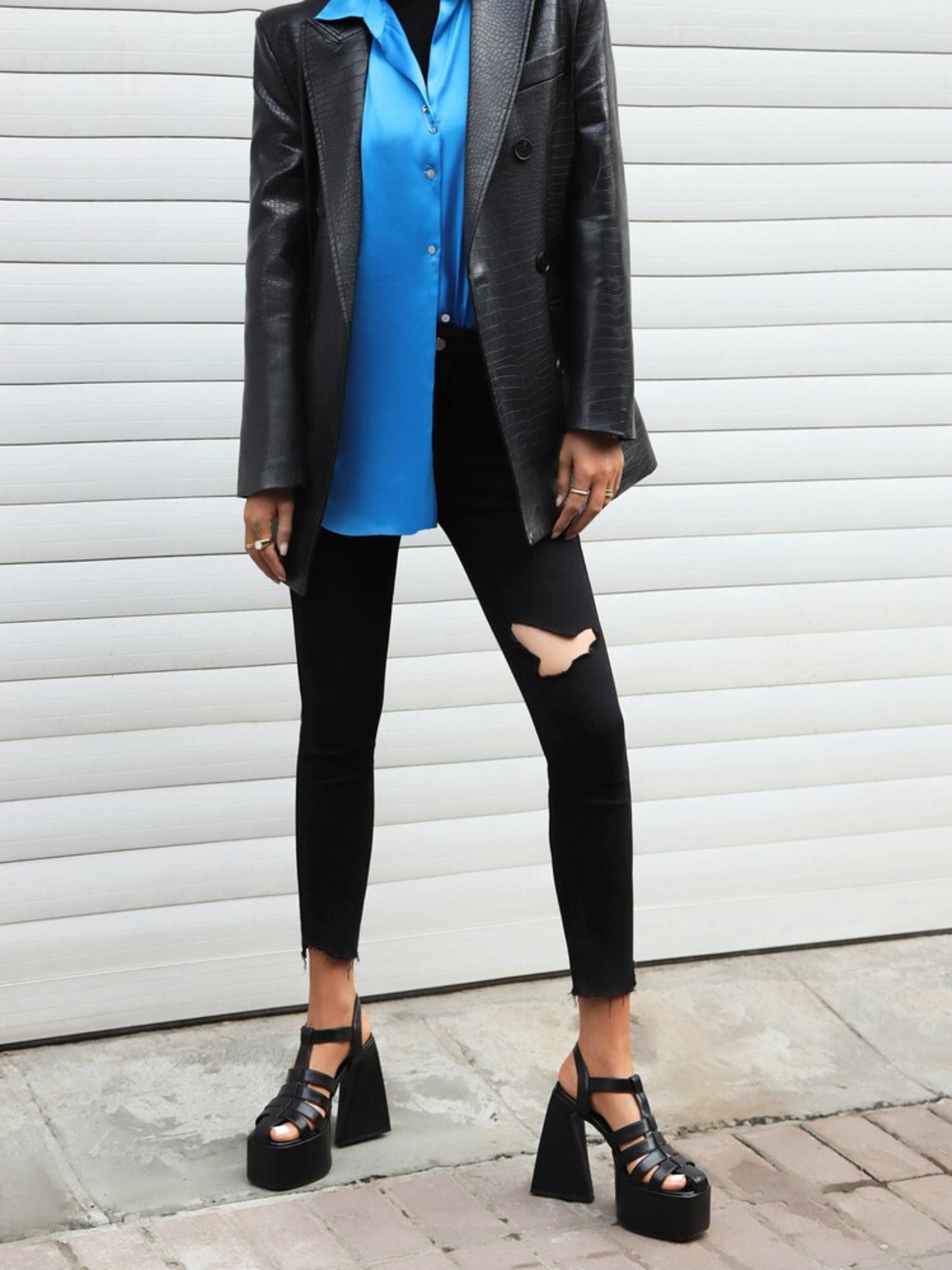 Black High Heeled Cage Platform Sandals for Women