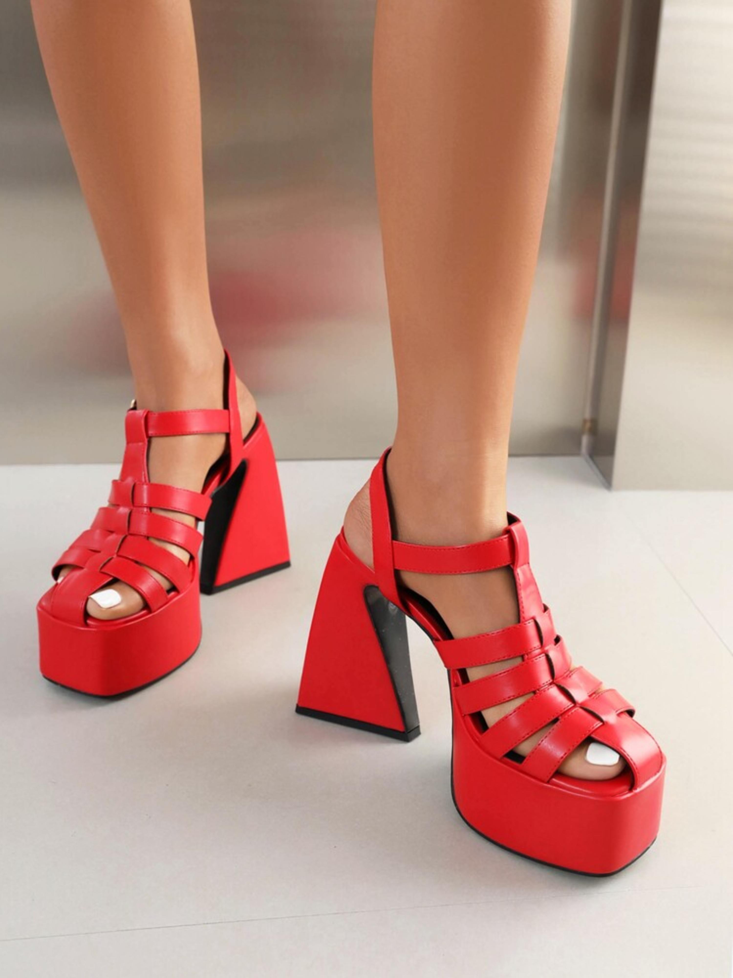 Platform Heels Retro Red Sandals for Women